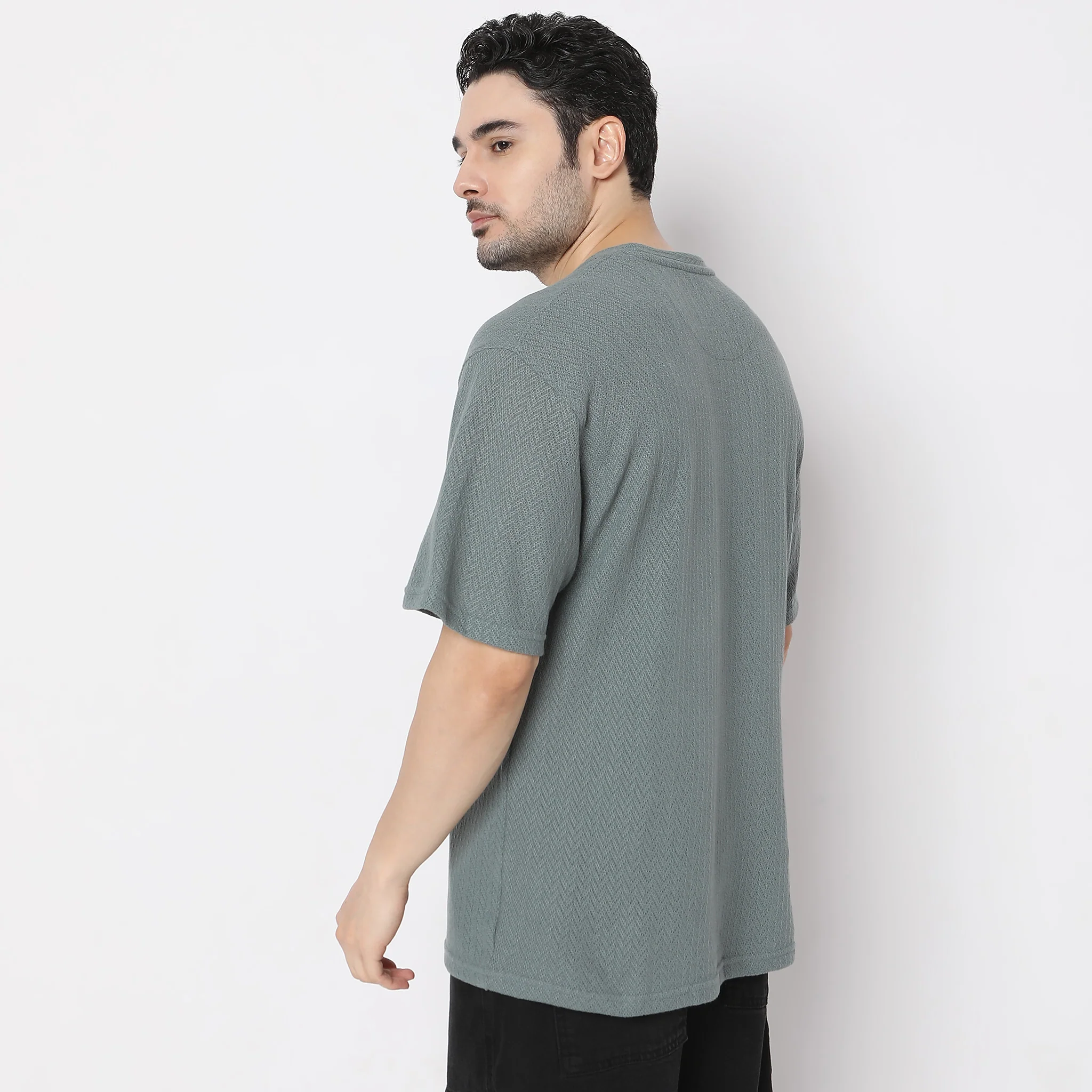 Oversize Structured Crew Neck Baggy T-Shirt - Image 3