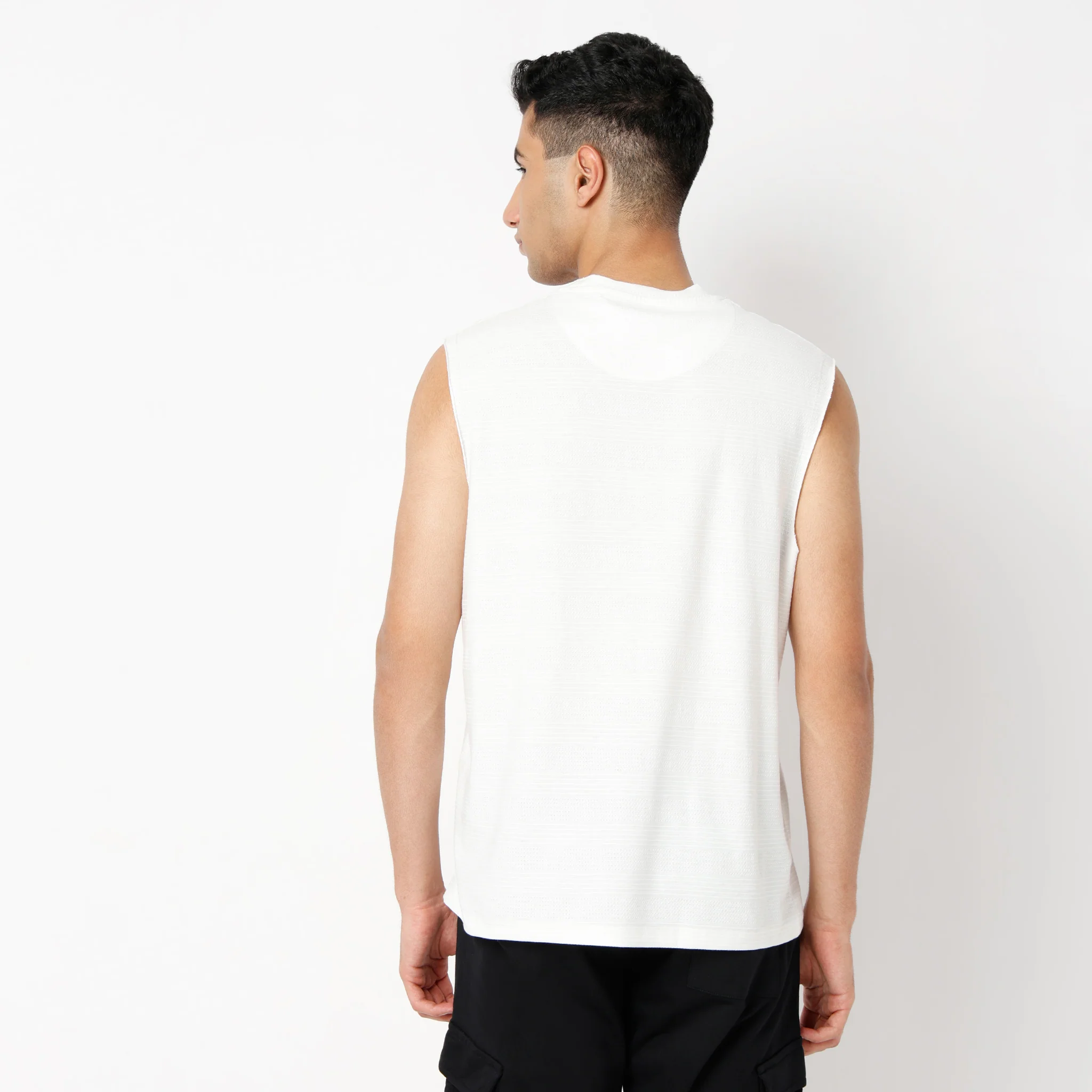 Oversize Structured Crew Neck Sleeveless Baggy T-Shirt - Image 3