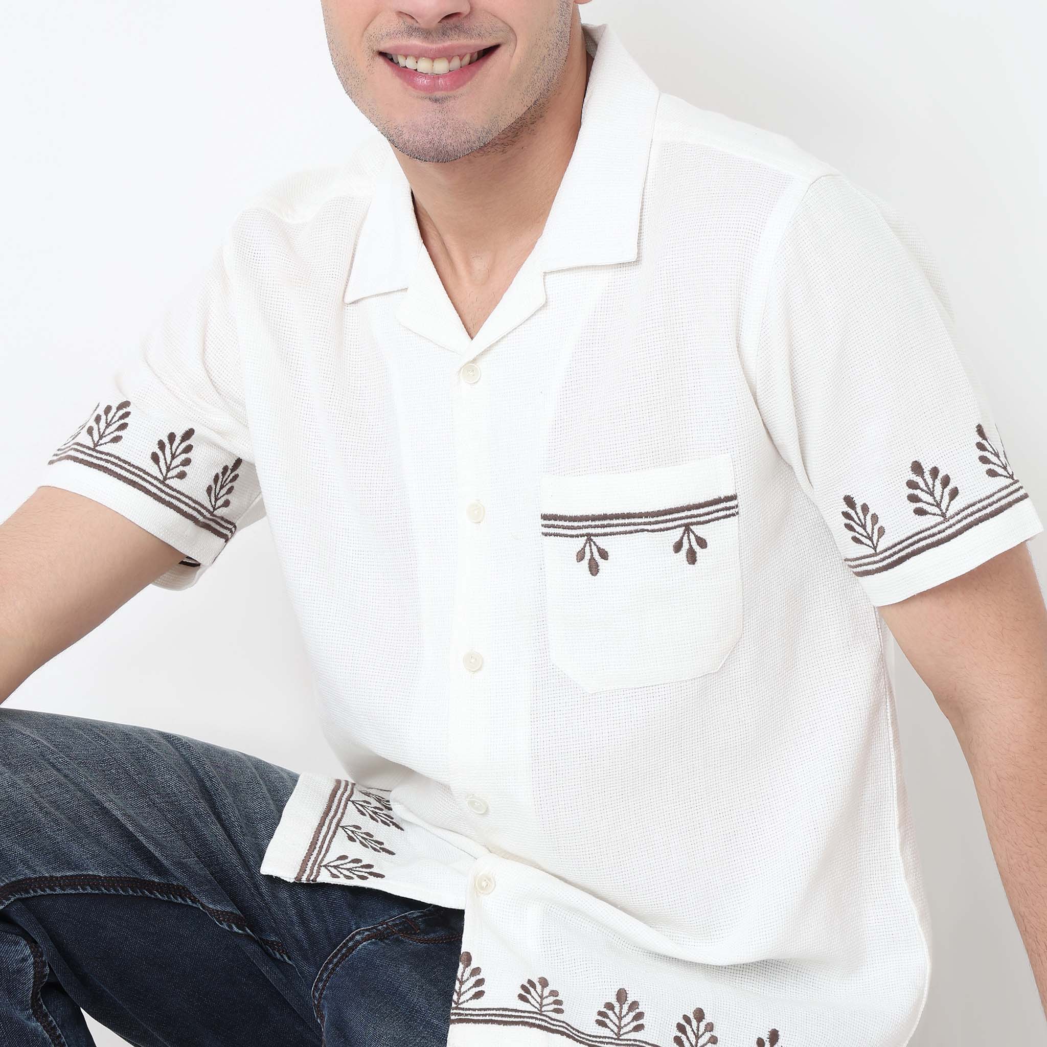 Placement Embroidery Cuban Shirt - Image 4