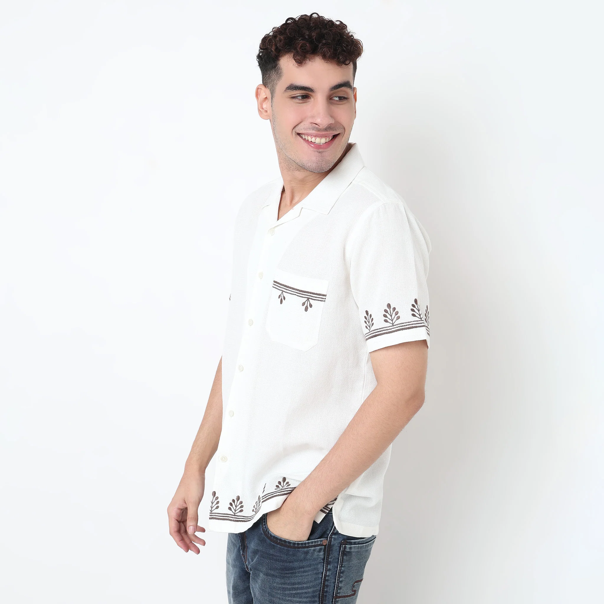 Placement Embroidery Cuban Shirt - Image 5