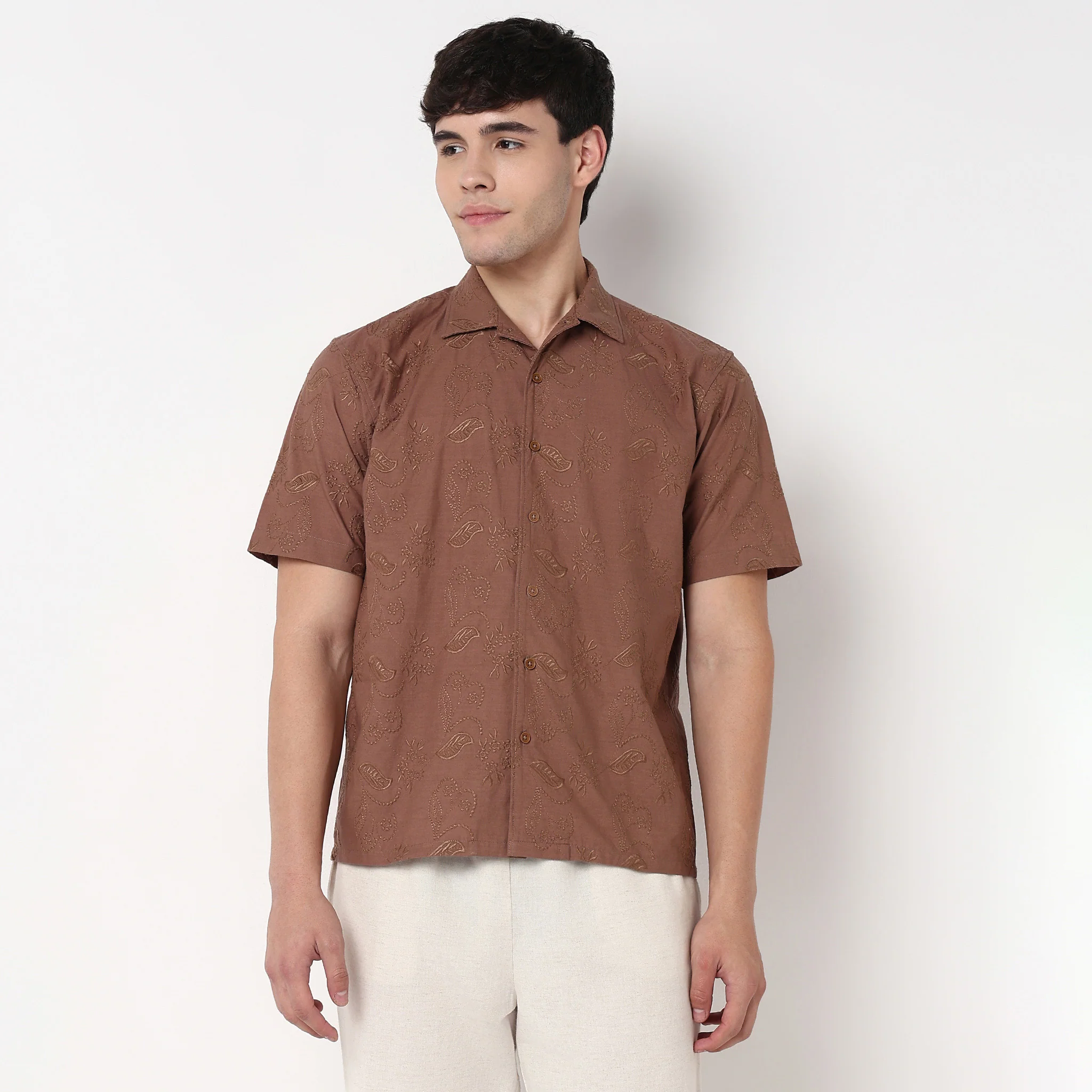Point Down Schiffli Cotton Shirt - Image 2