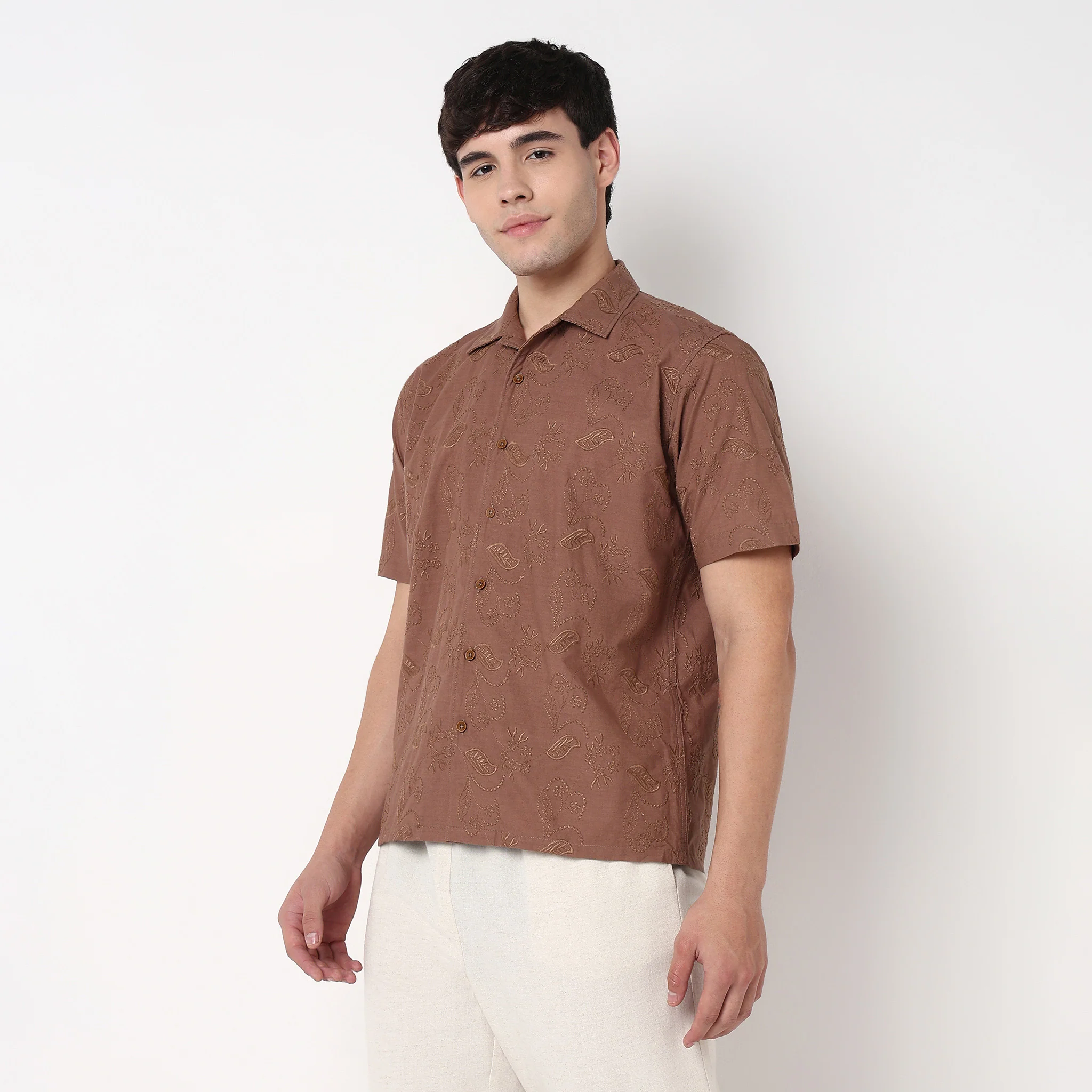 Point Down Schiffli Cotton Shirt - Image 5
