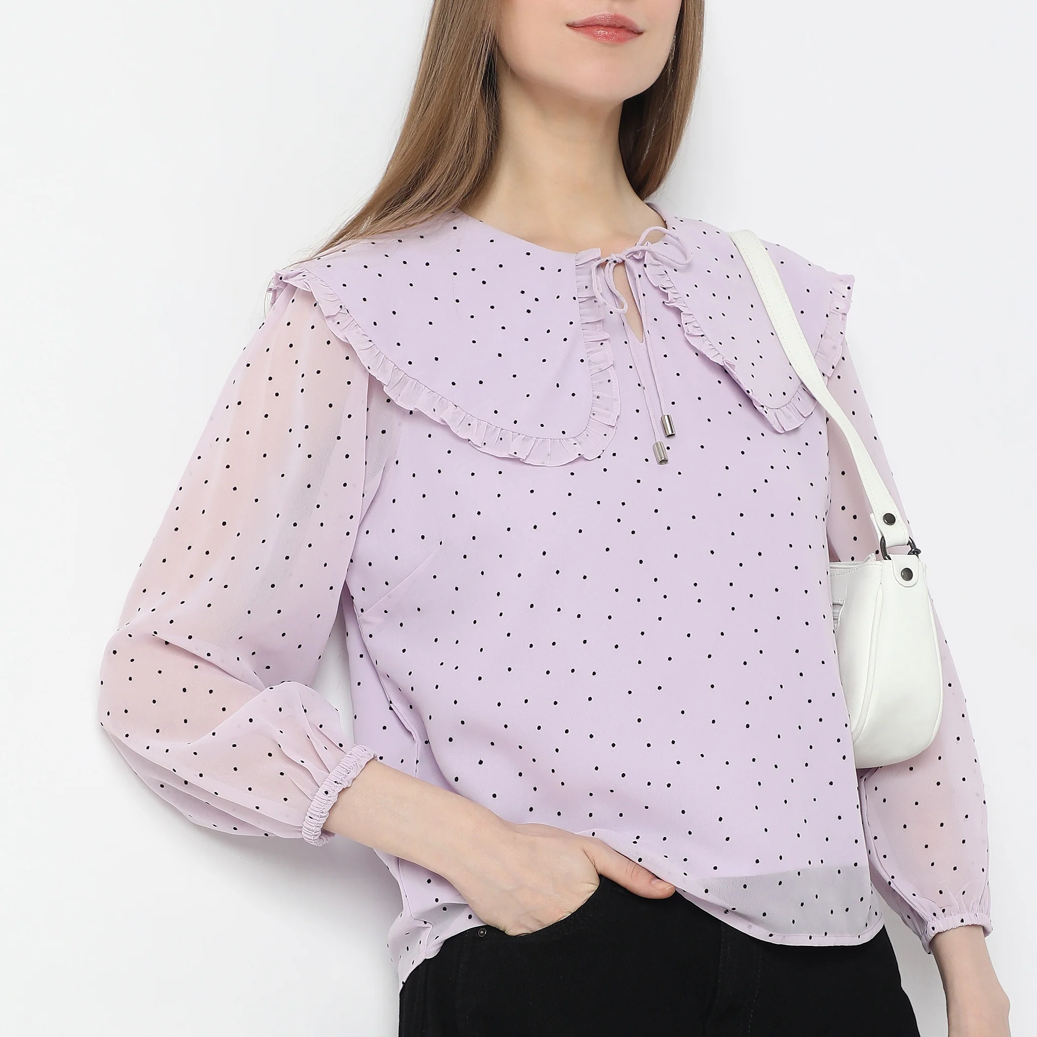 Polka Dot Peter Pan Collar Top - Image 4