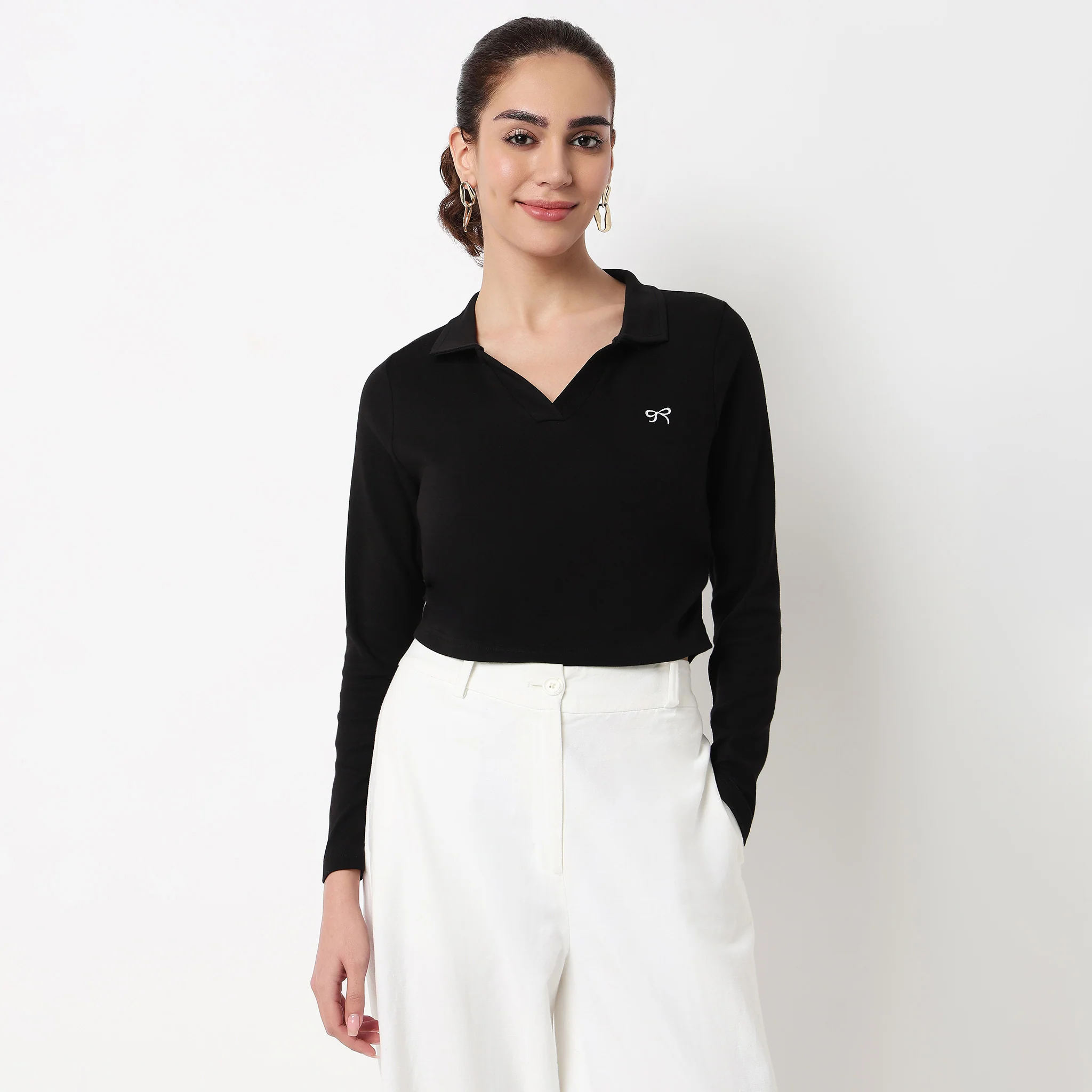 Polo Neck Crop T-Shirt - Image 2
