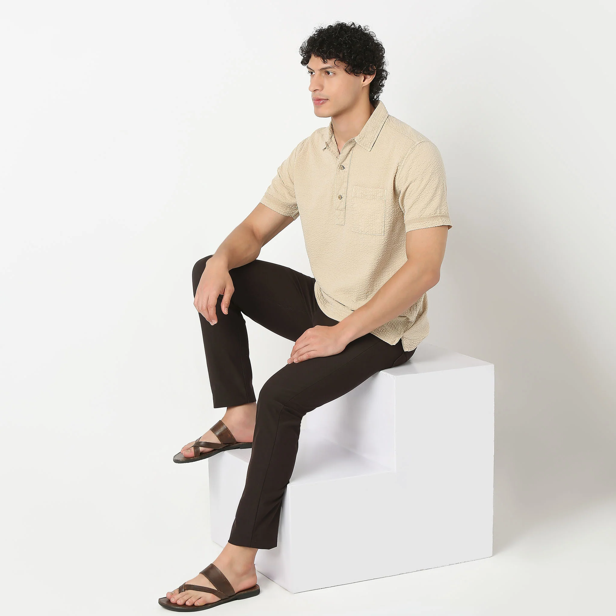 Polo Neck Half Sleeve Jacquard Solid Shirt