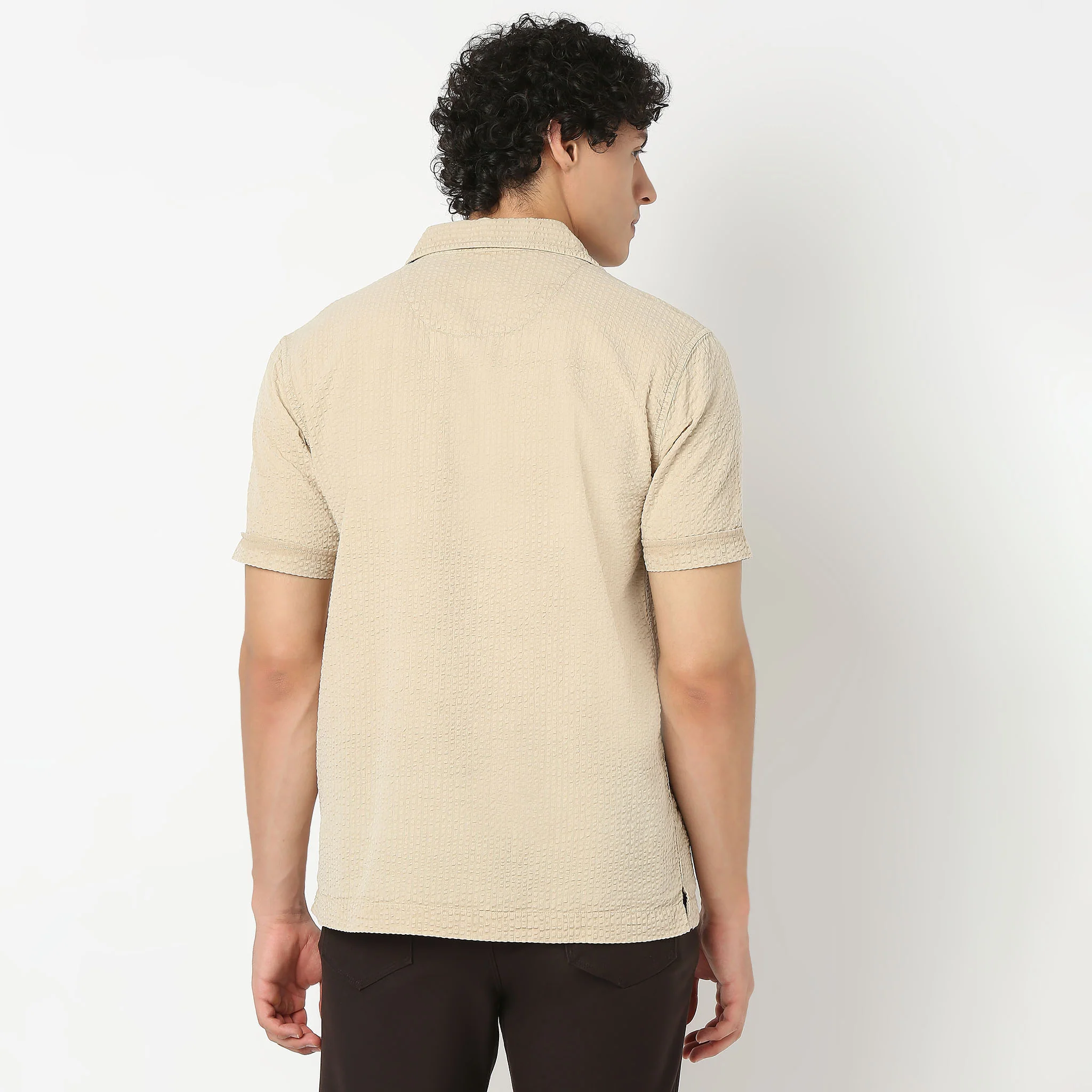 Polo Neck Half Sleeve Jacquard Solid Shirt - Image 3