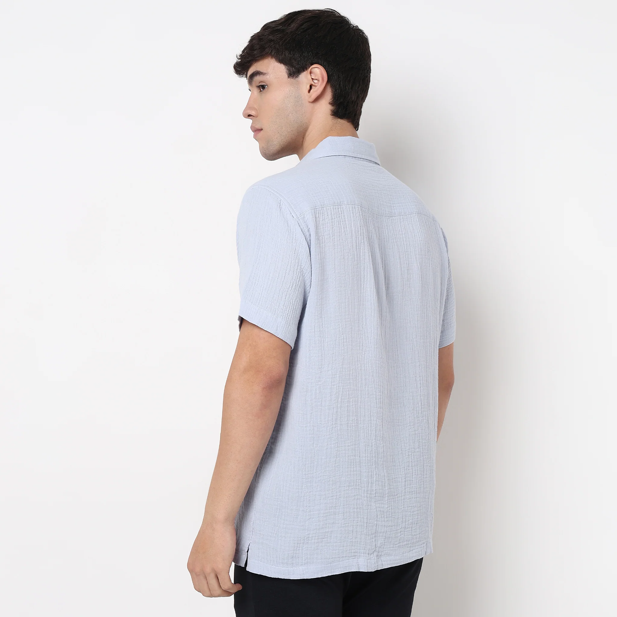 Polo Neck Solid Cotton Shirt - Image 5