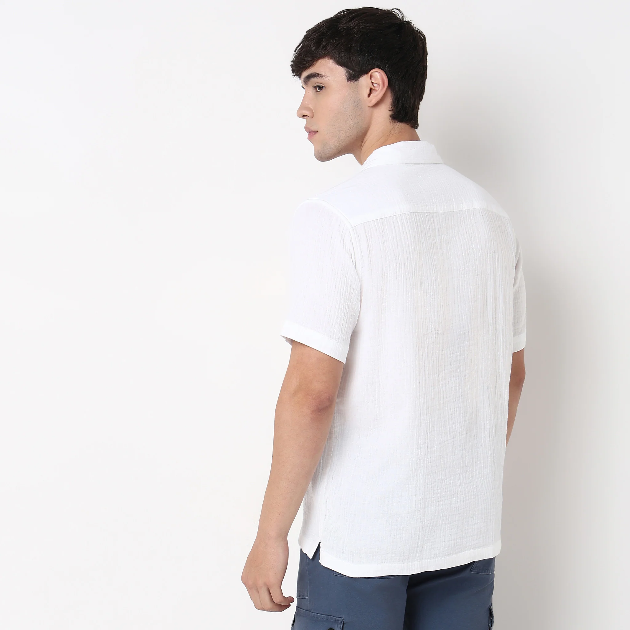 Polo Neck Solid Cotton Shirt - Image 6
