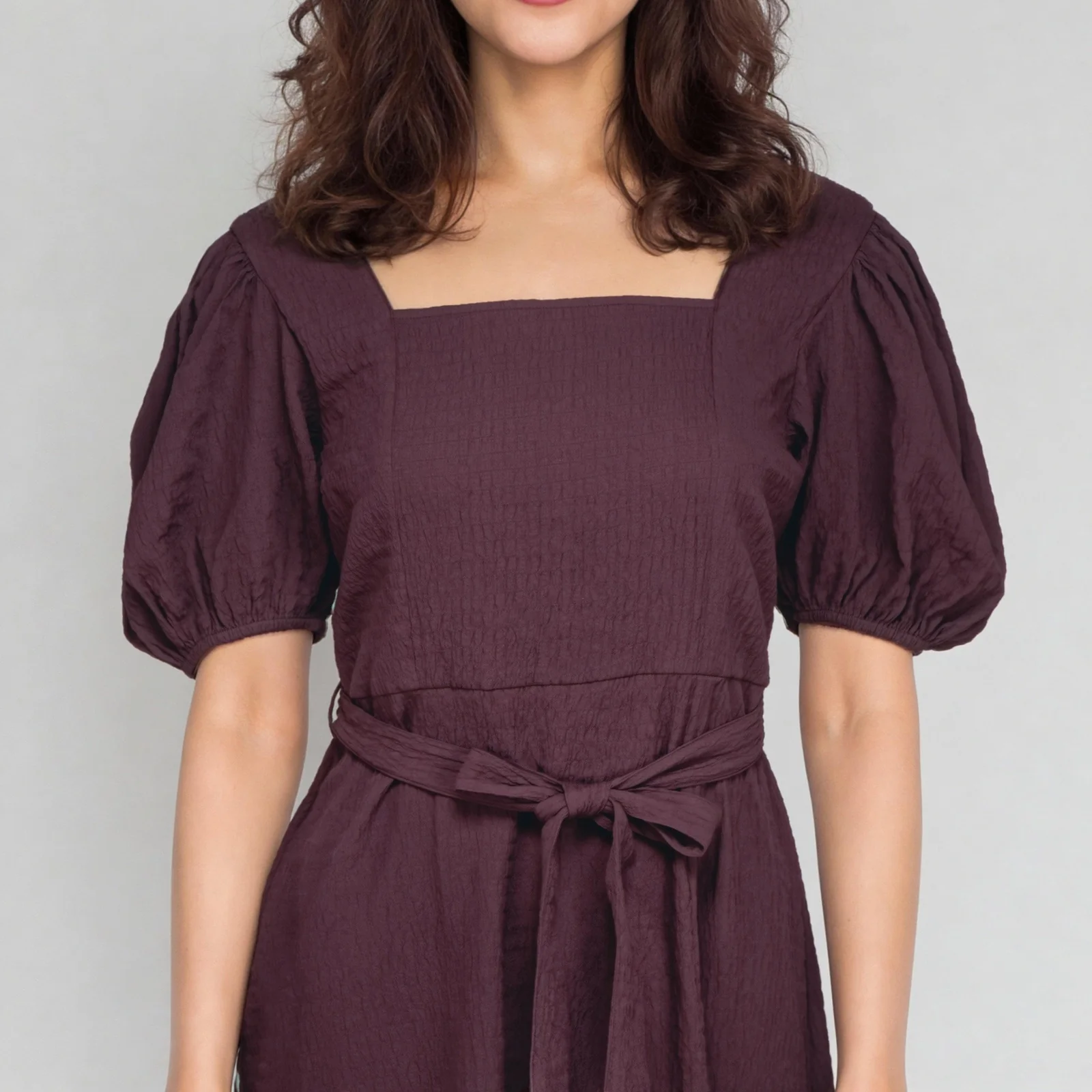 Solid Square Neck Flared Sleeve Dress - Image 4