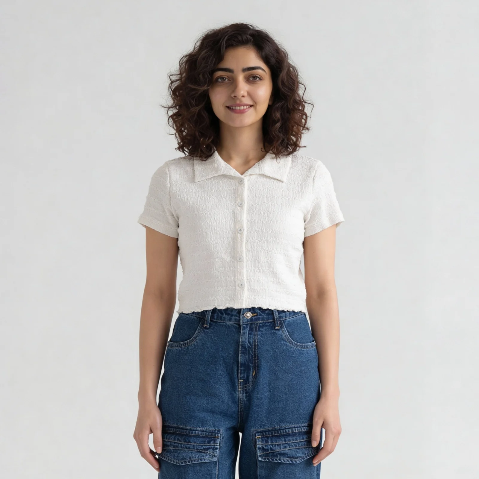 Smocked Cropped Shirt - Image 2
