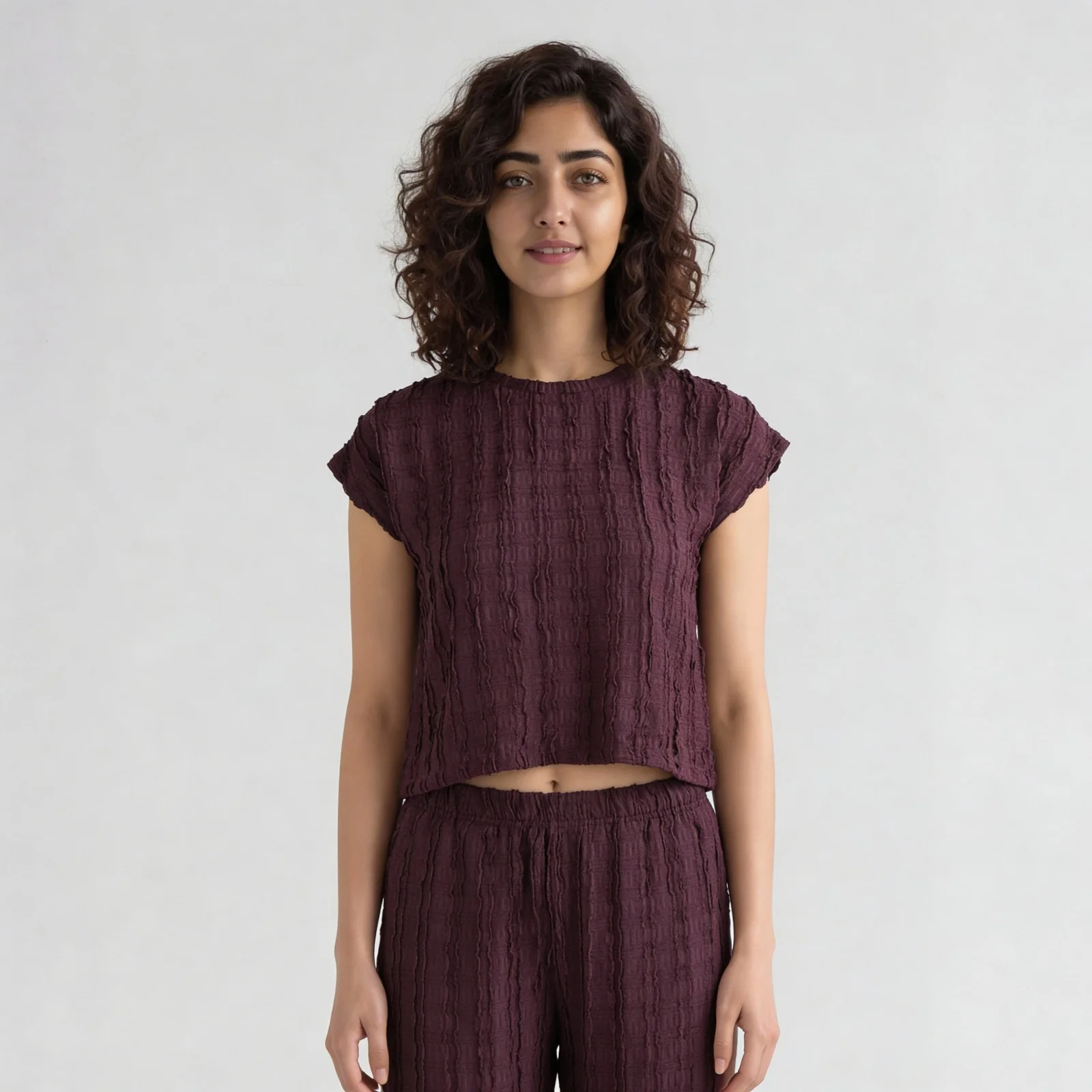 Textured Round Neck Crop Top - Image 2