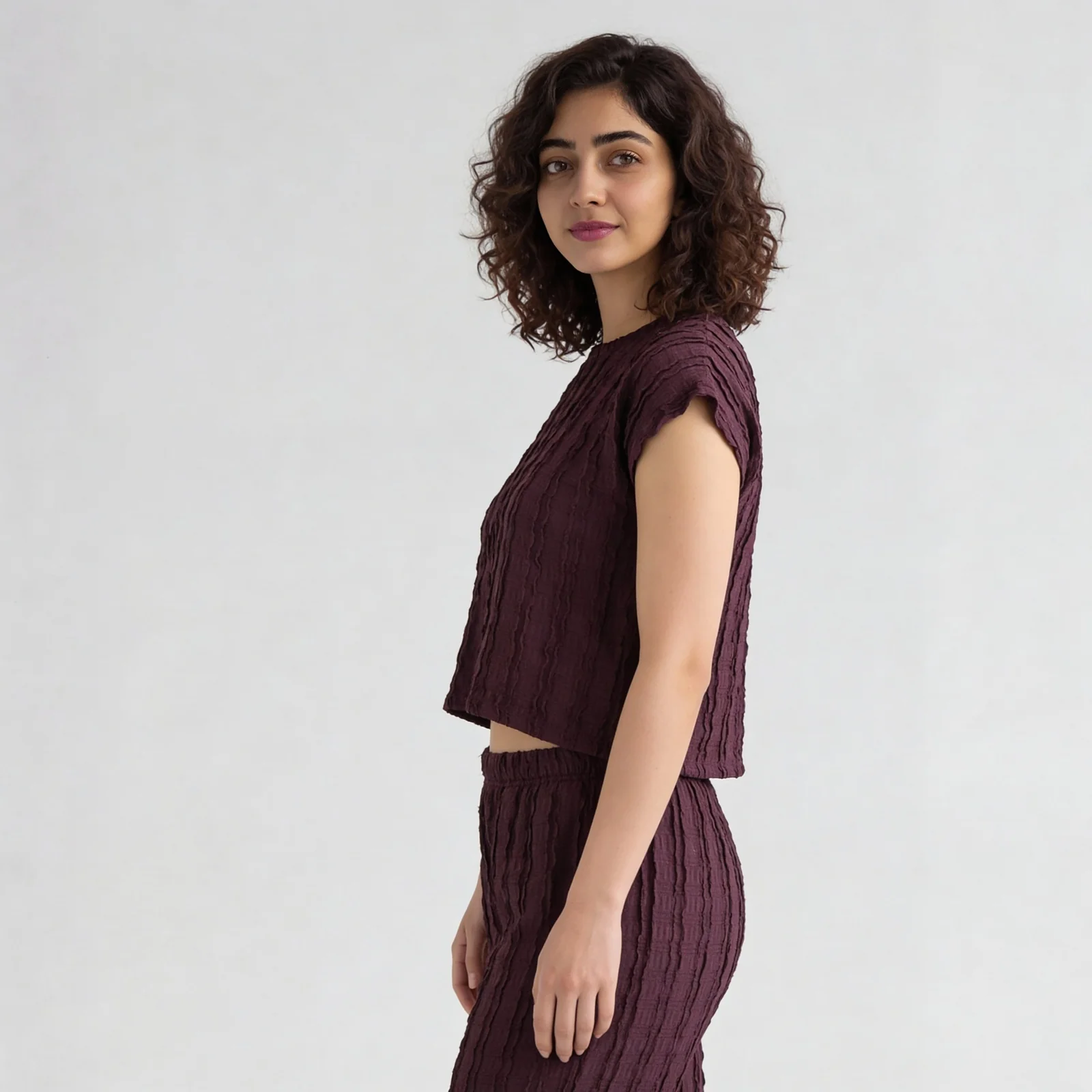 Textured Round Neck Crop Top - Image 5