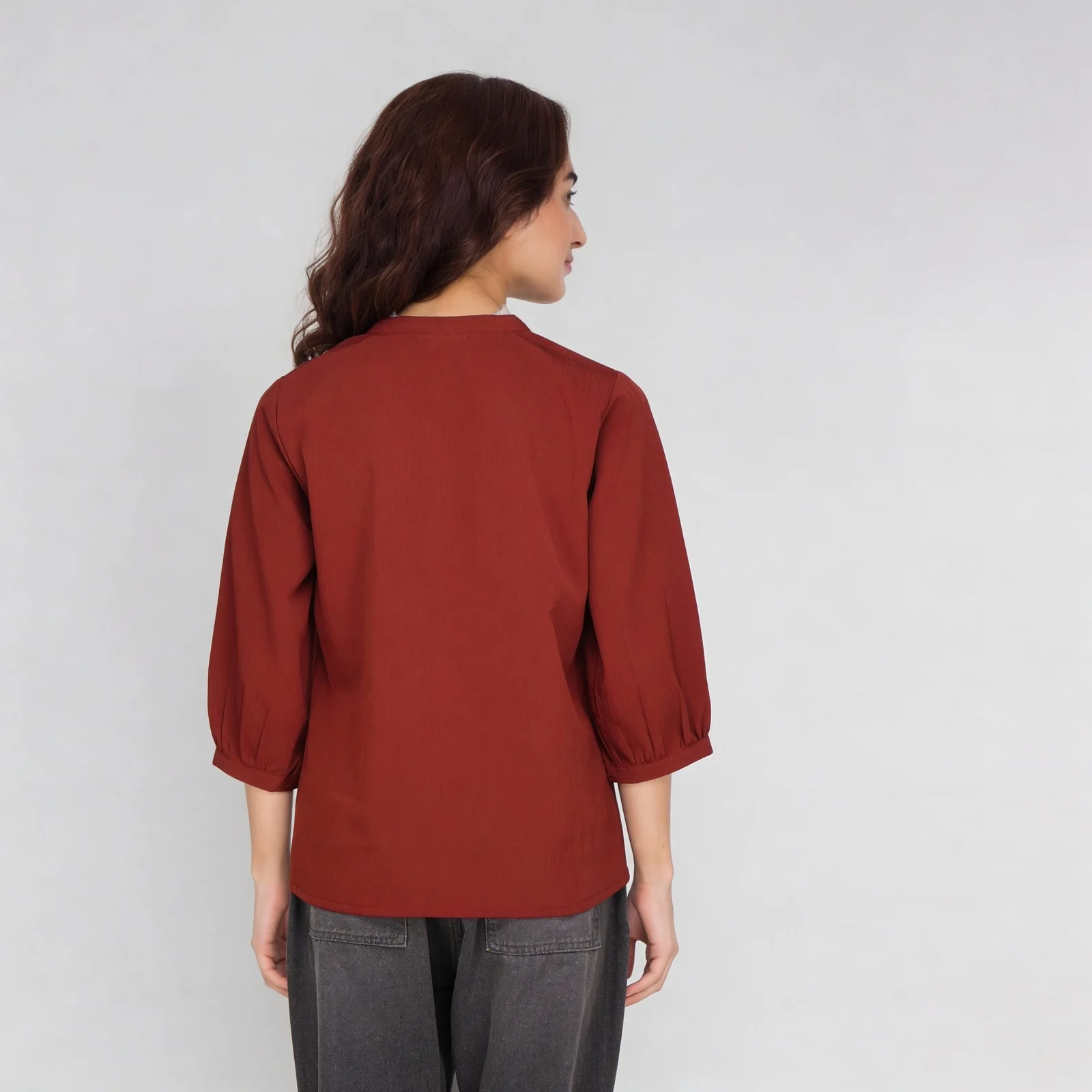 Embroidered Yoke Button-Down Top - Image 3