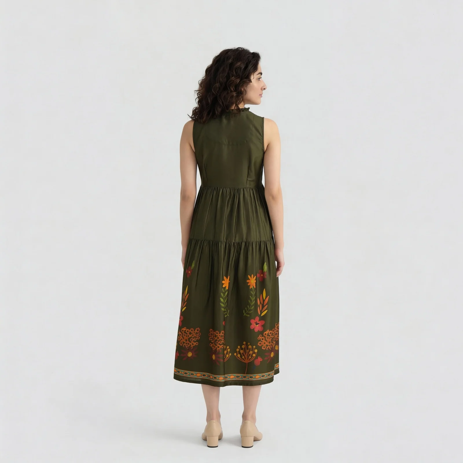 Printed Tie-up Sleeveless Tiered Dress - Image 3