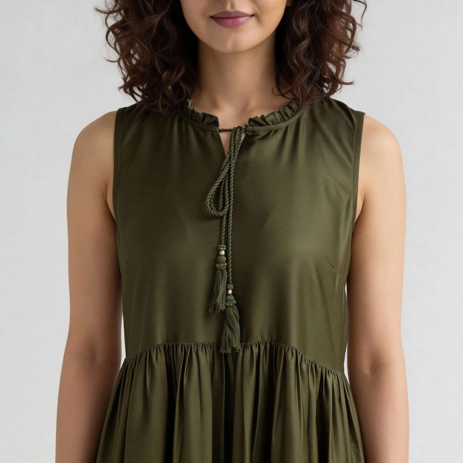 Printed Tie-up Sleeveless Tiered Dress - Image 4
