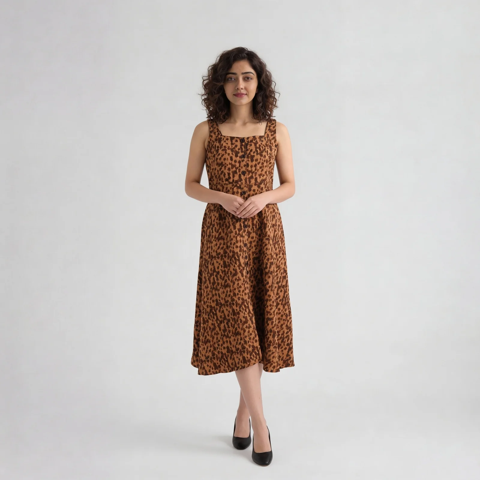 Printed Square Neck Flare Fit Dress - Image 2