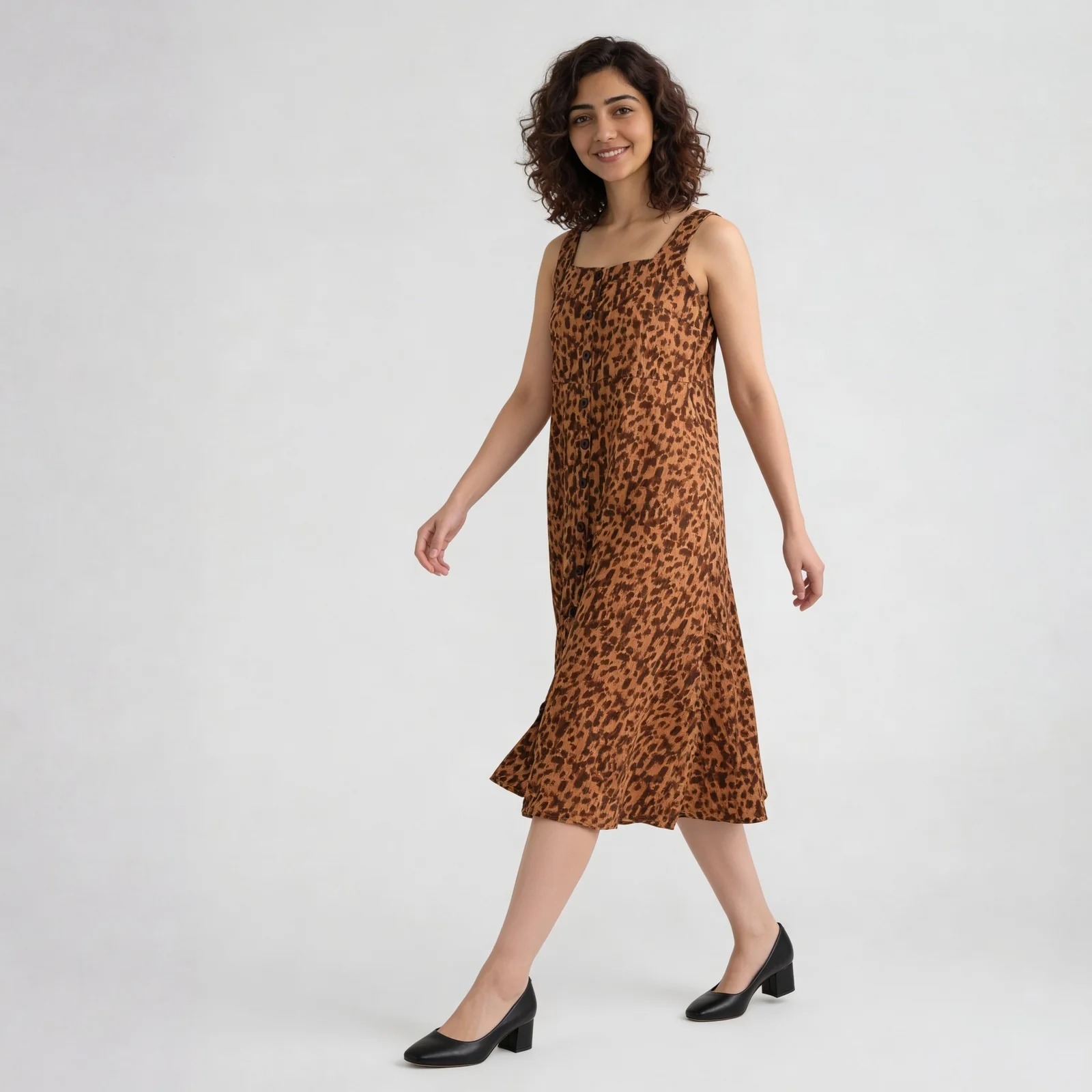 Printed Square Neck Flare Fit Dress - Image 5