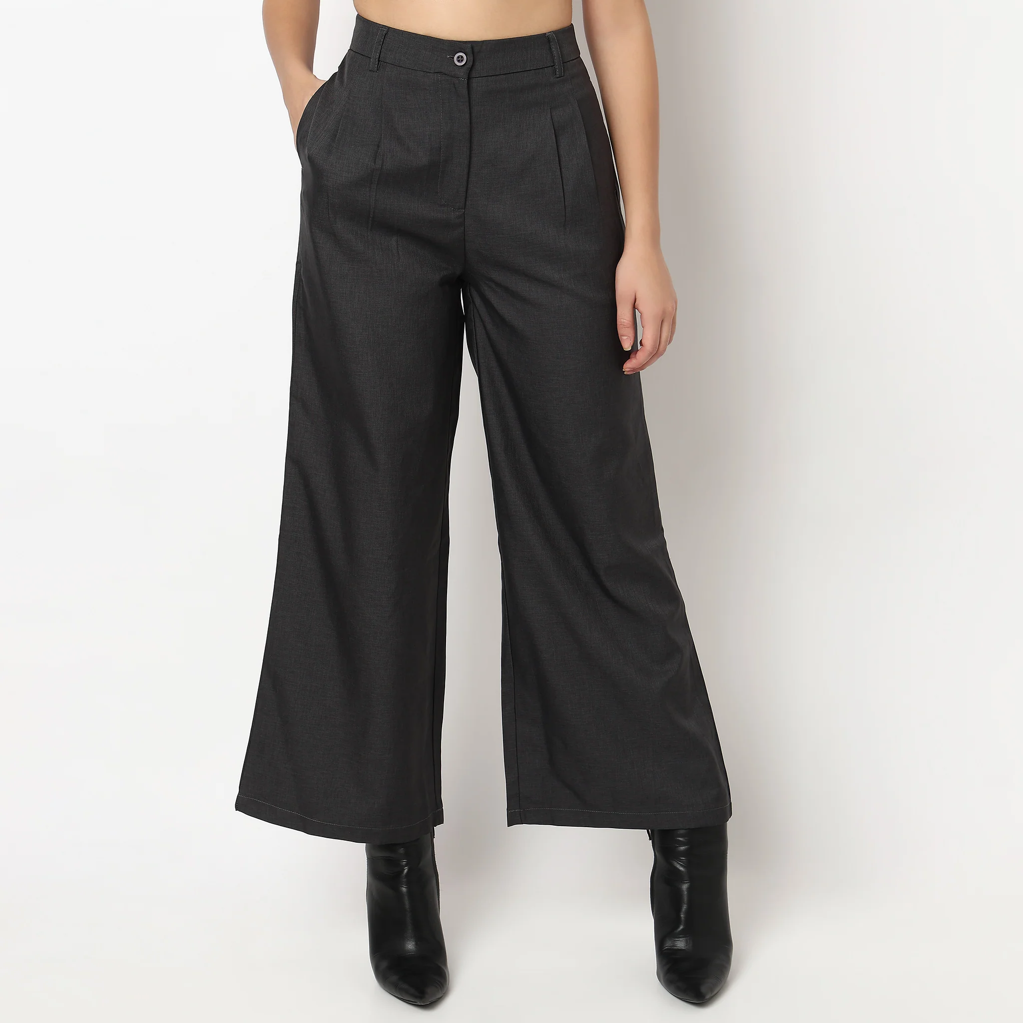 Straight Fit Solid Trousers - Image 2