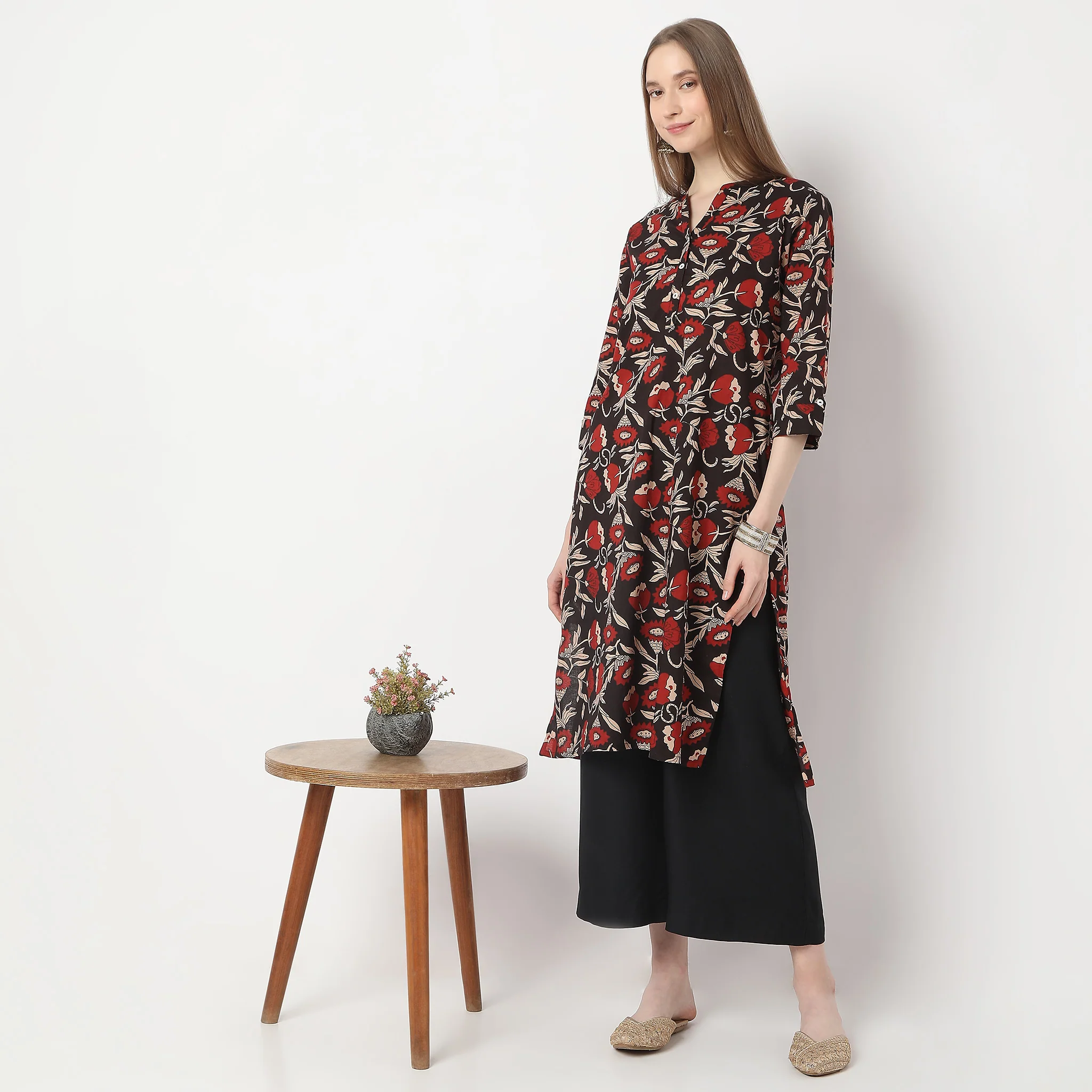 Printed Band Neck Kurta