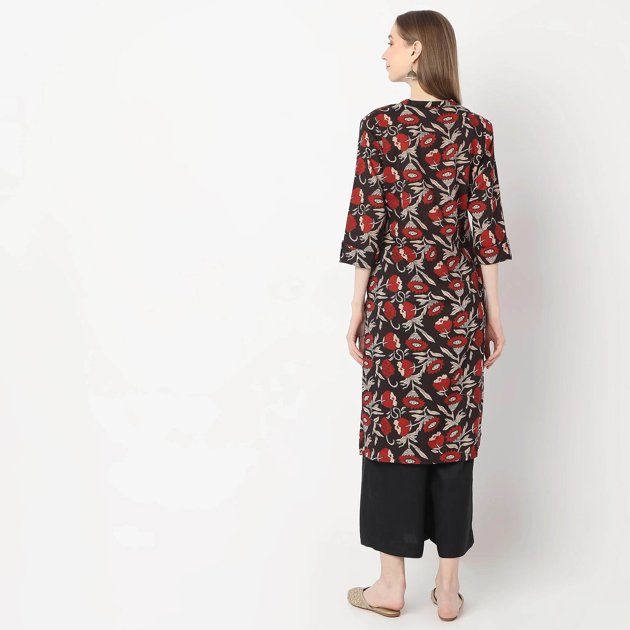 Printed Band Neck Kurta - Image 3