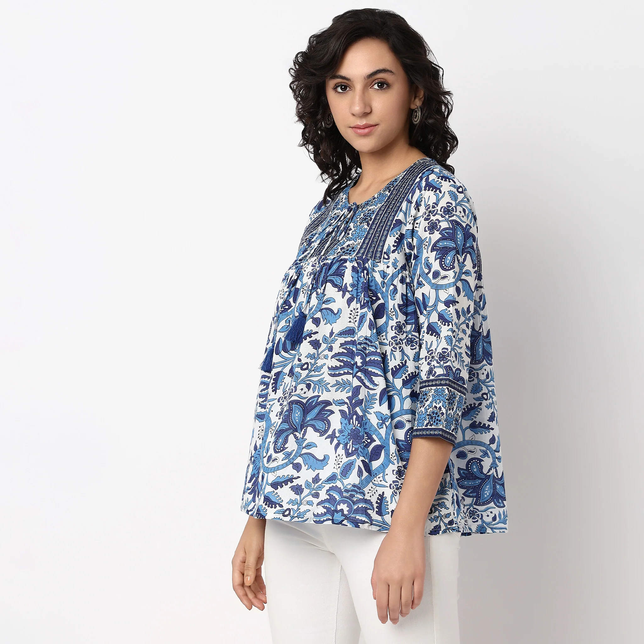 Printed Flared Short Kurta - Image 5