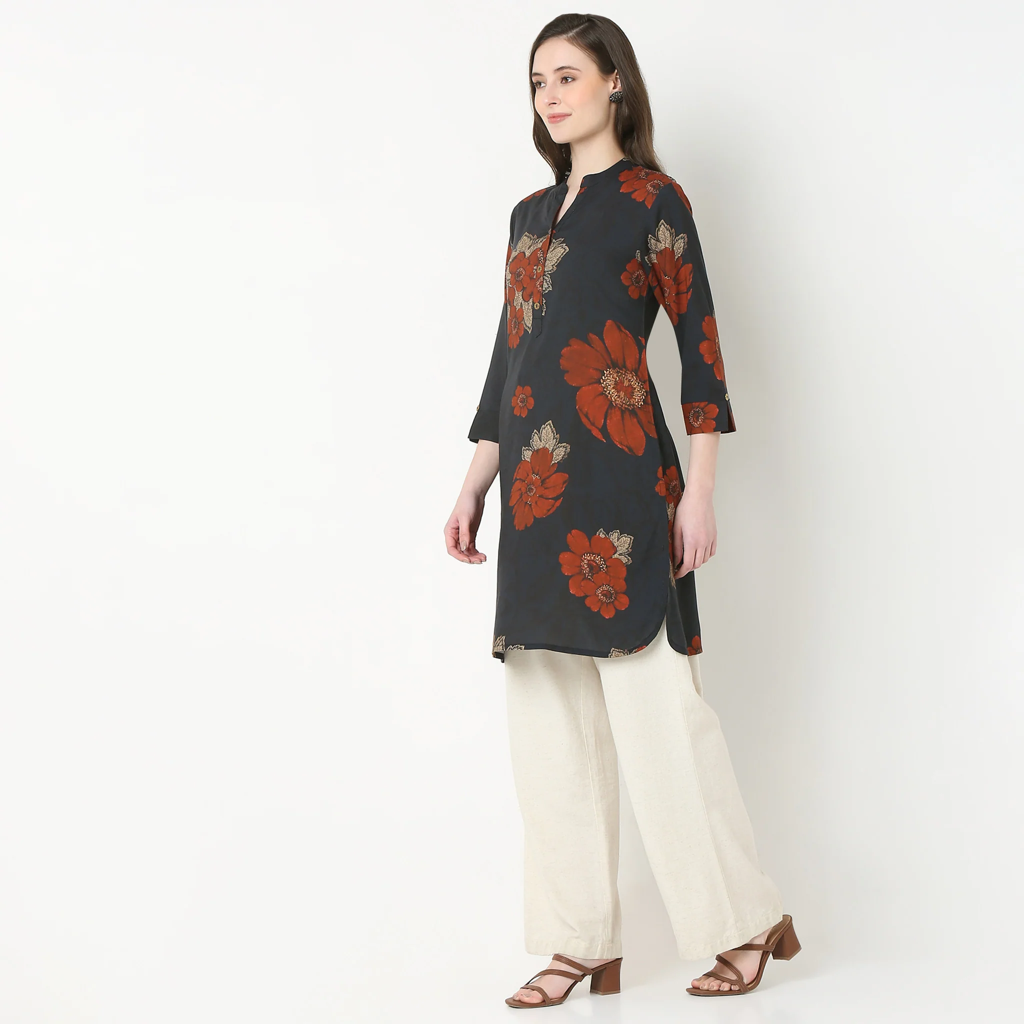 Printed Band Collar Straight Kurta - Image 5
