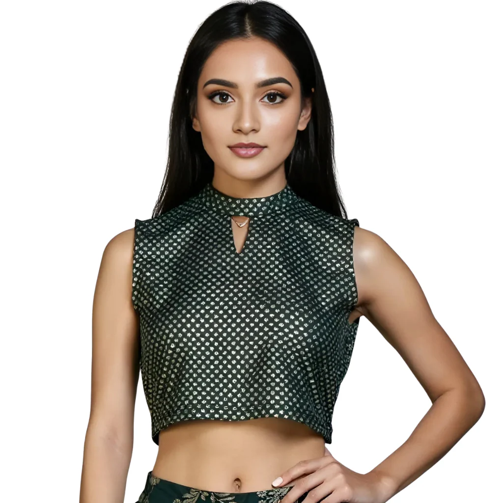 Printed Band Neck Crop Top - Image 2