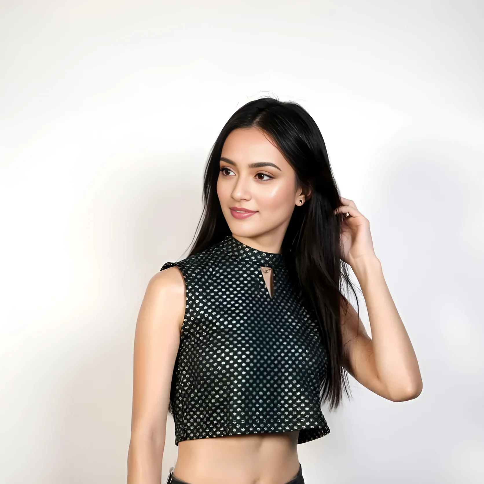 Printed Band Neck Crop Top - Image 4