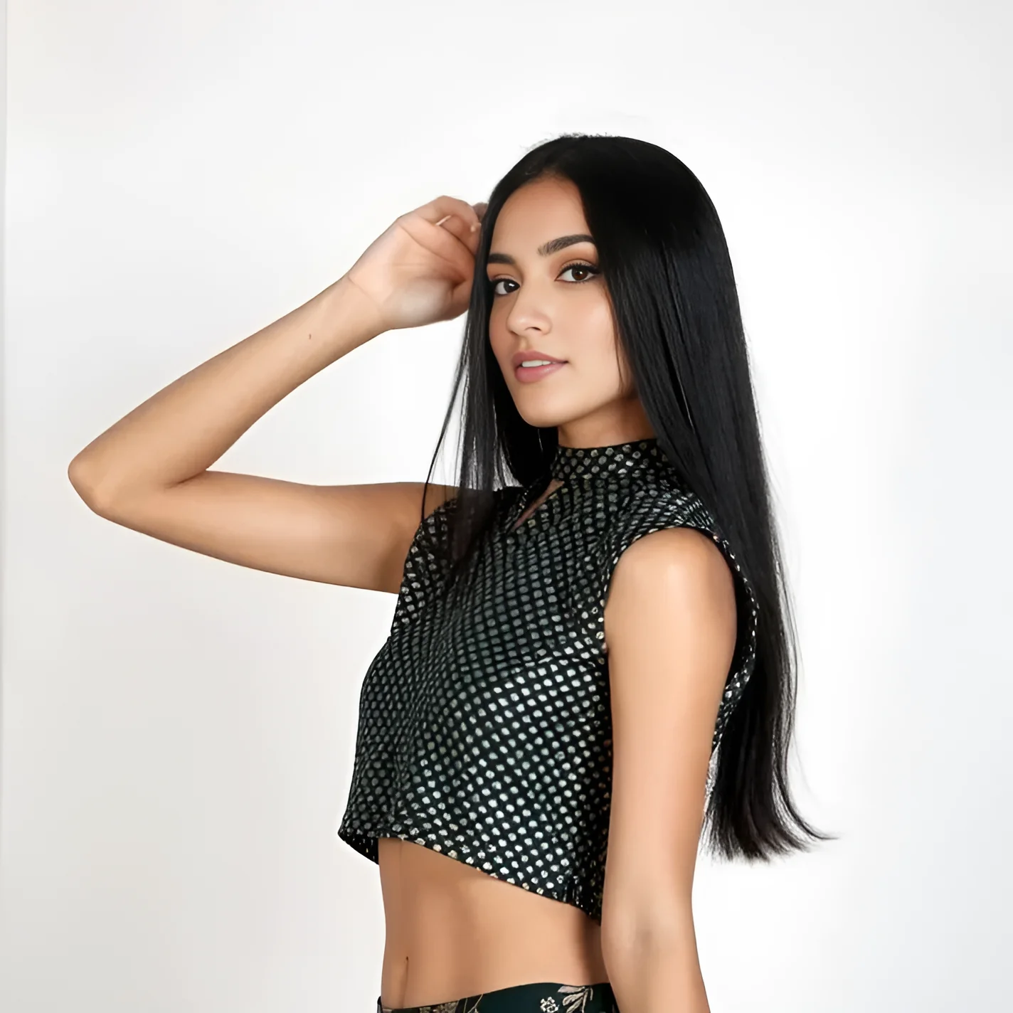 Printed Band Neck Crop Top - Image 5