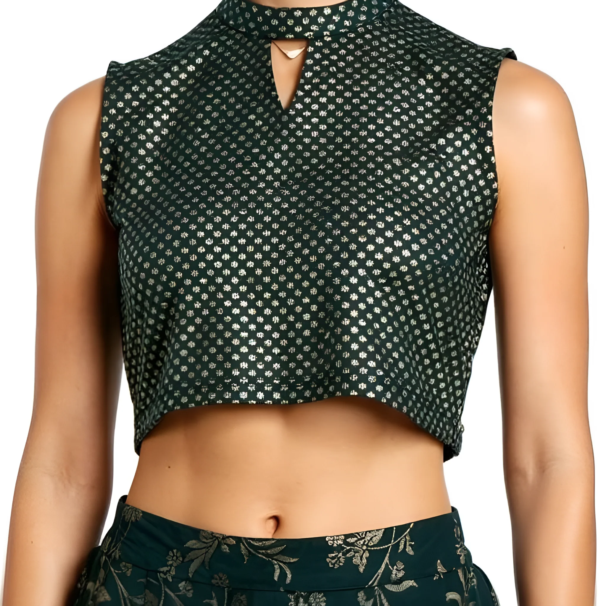 Printed Band Neck Crop Top - Image 6