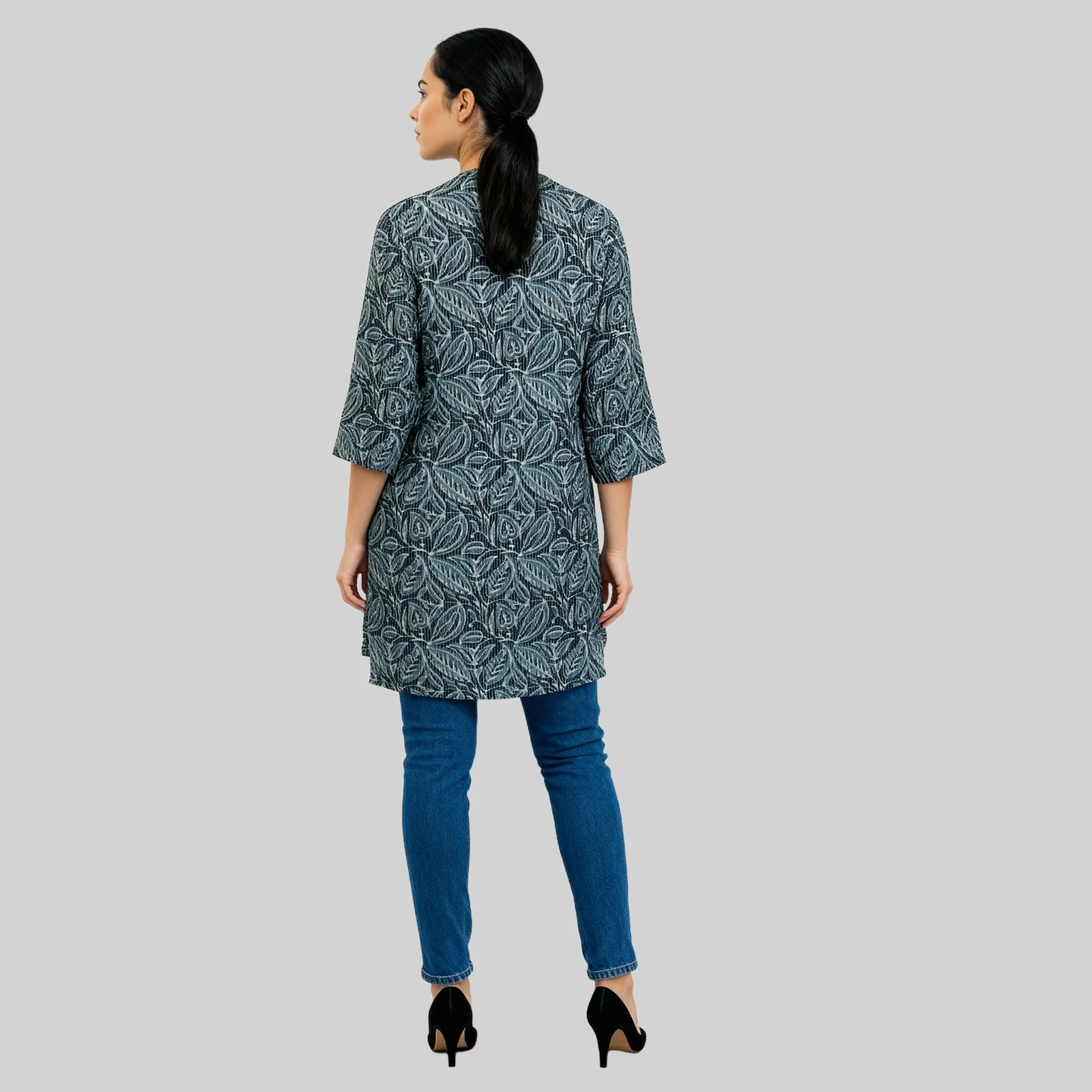 Printed Band Neck Short Kurta - Image 3