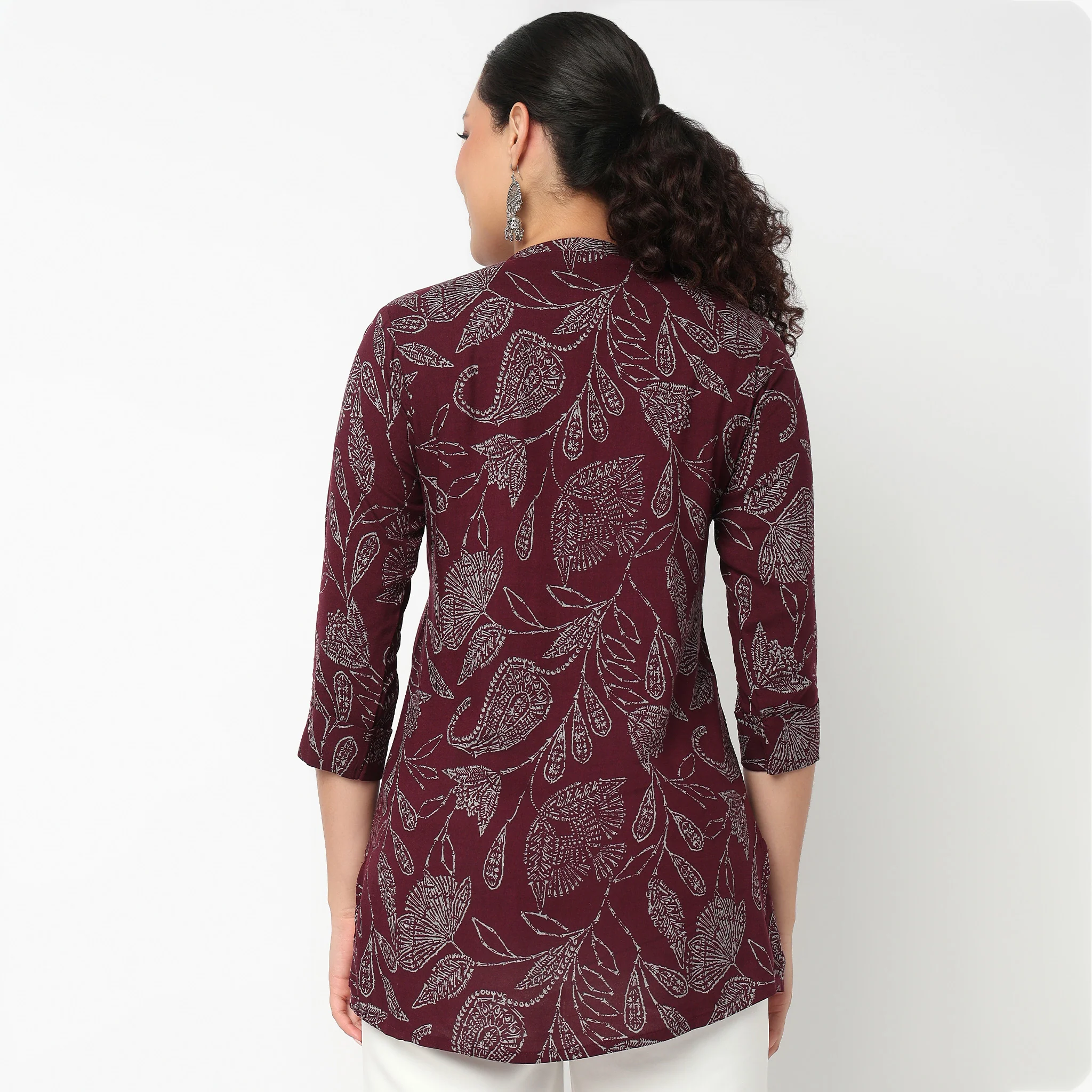 Printed Band Neck Short Kurti - Image 3