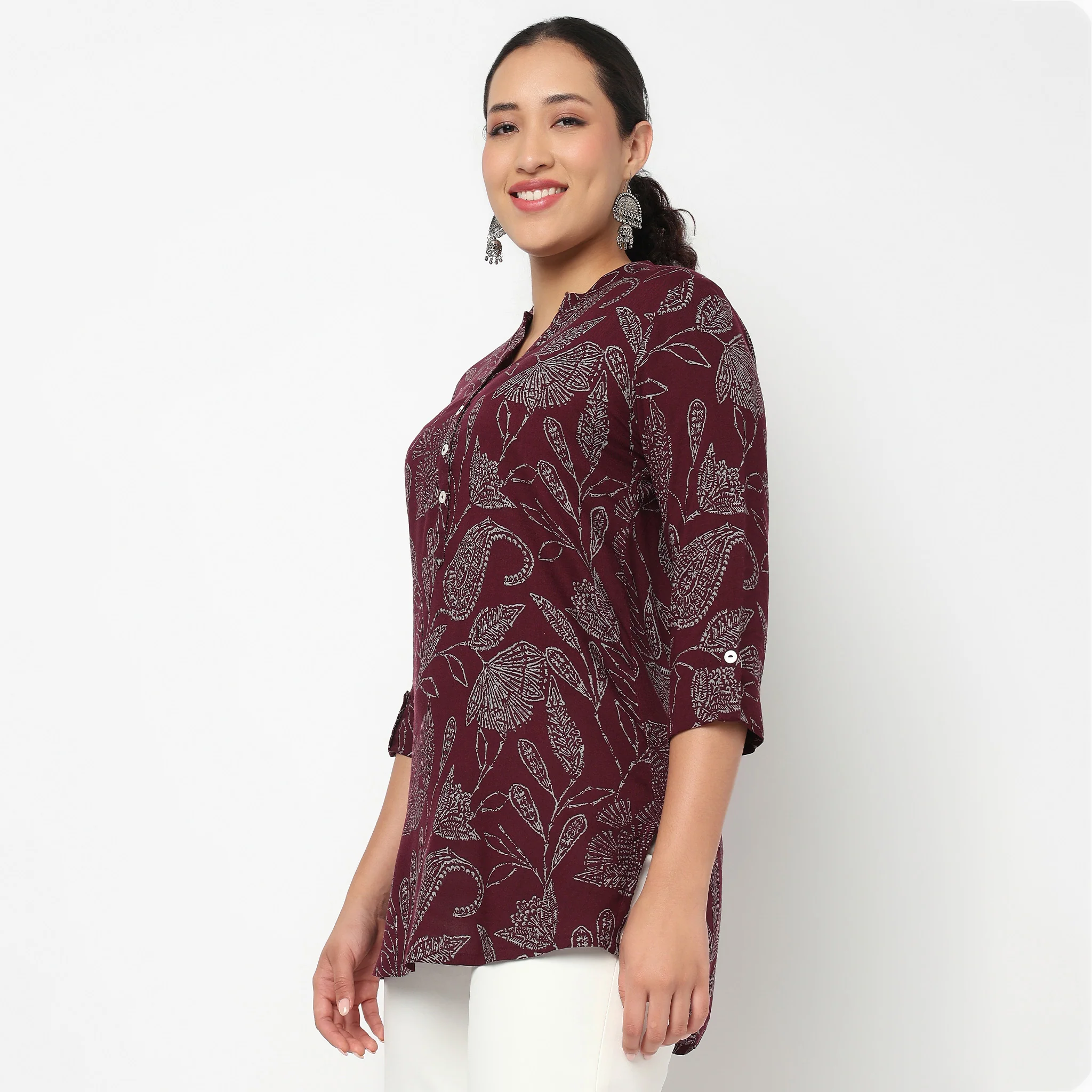 Printed Band Neck Short Kurti - Image 5
