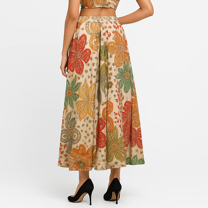 Printed Below Knee Flared Skirt - Image 3