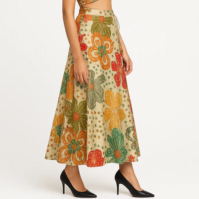 Printed Below Knee Flared Skirt - Image 4