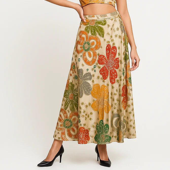 Printed Below Knee Flared Skirt - Image 6