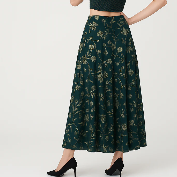 Printed Below Knee Flared Skirt - Image 3
