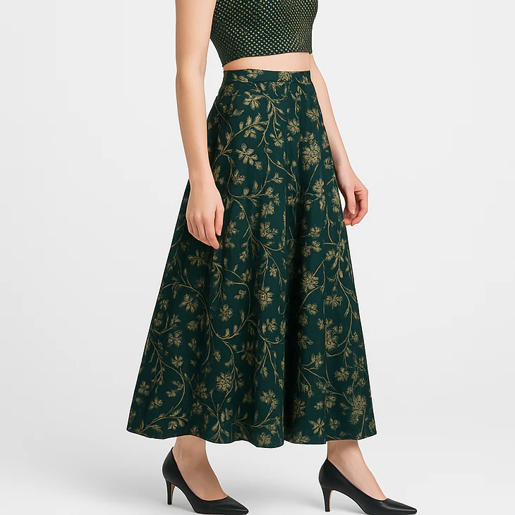 Printed Below Knee Flared Skirt - Image 4