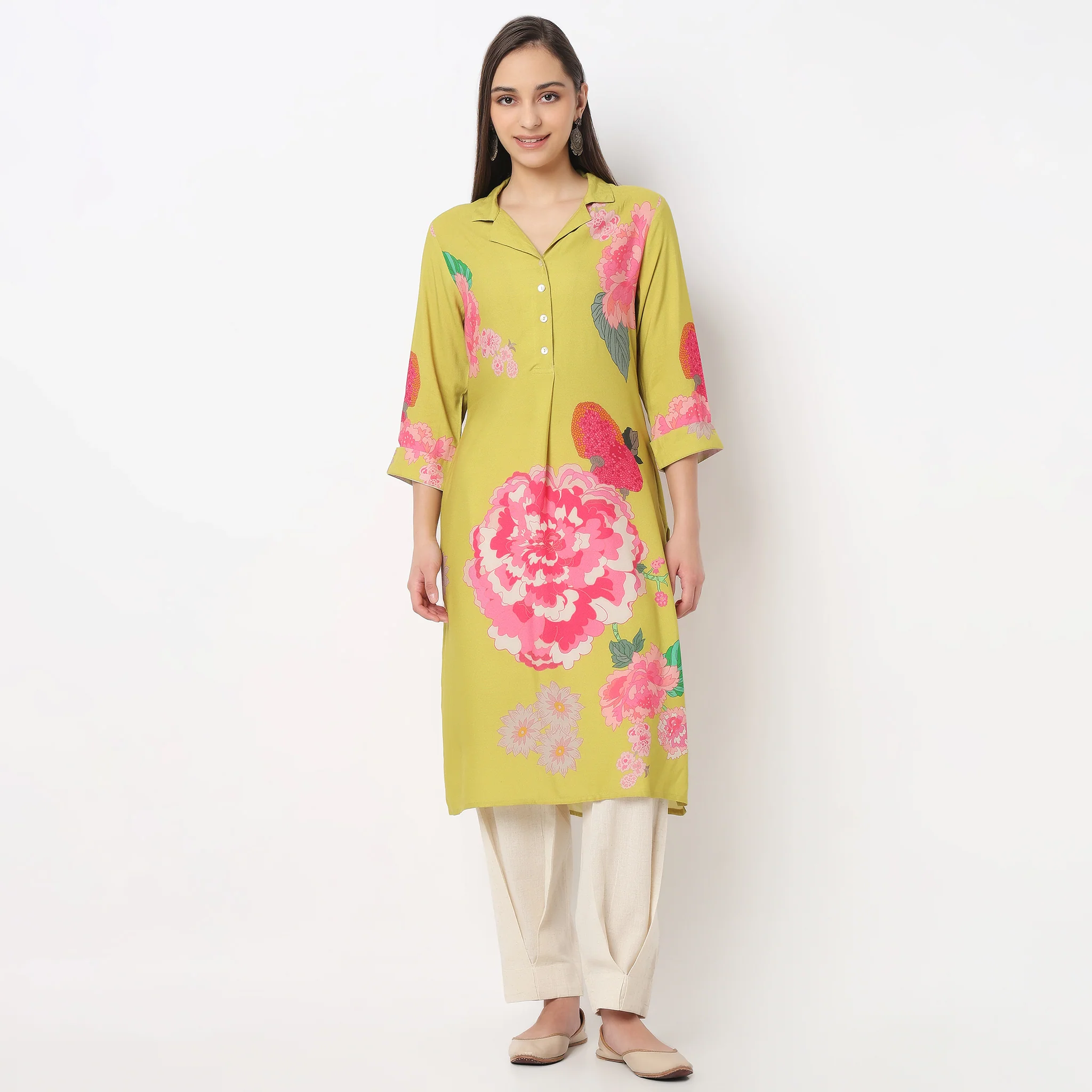 Printed Below Knee Straight Fit Kurta - Image 2