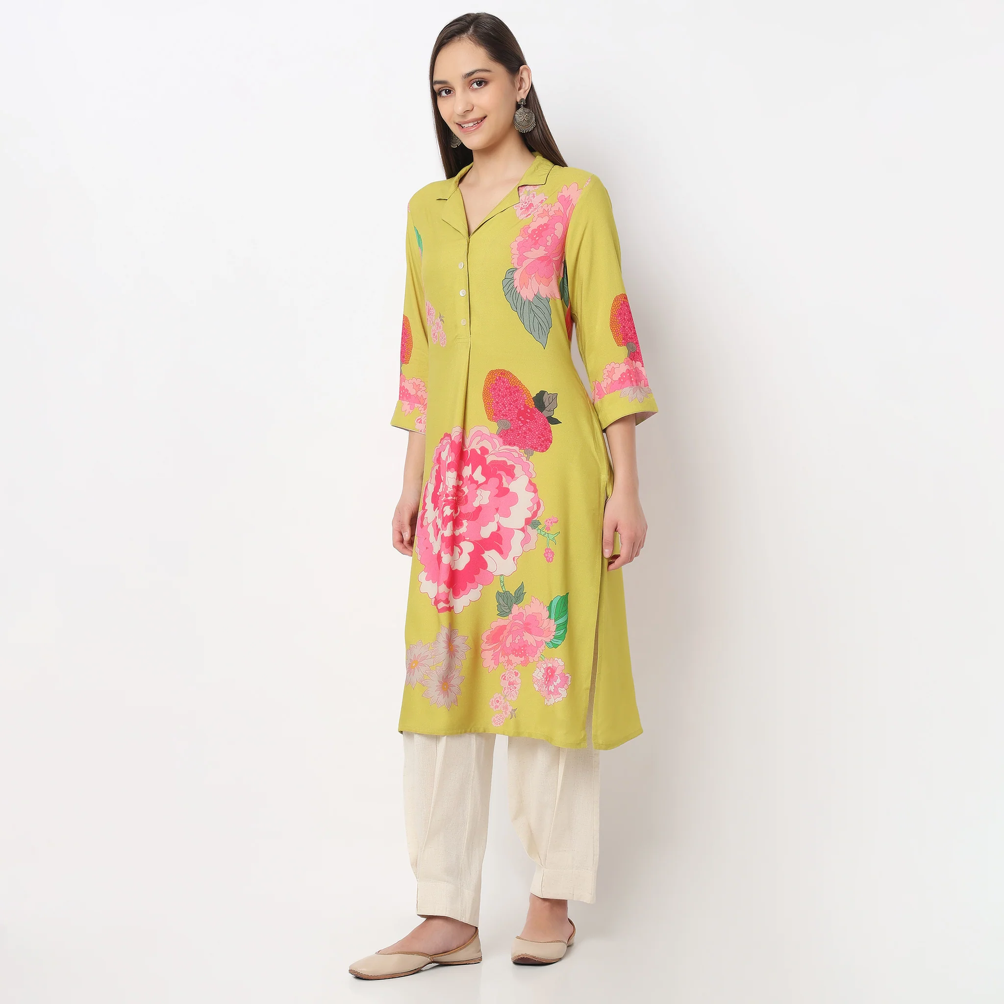 Printed Below Knee Straight Fit Kurta - Image 5