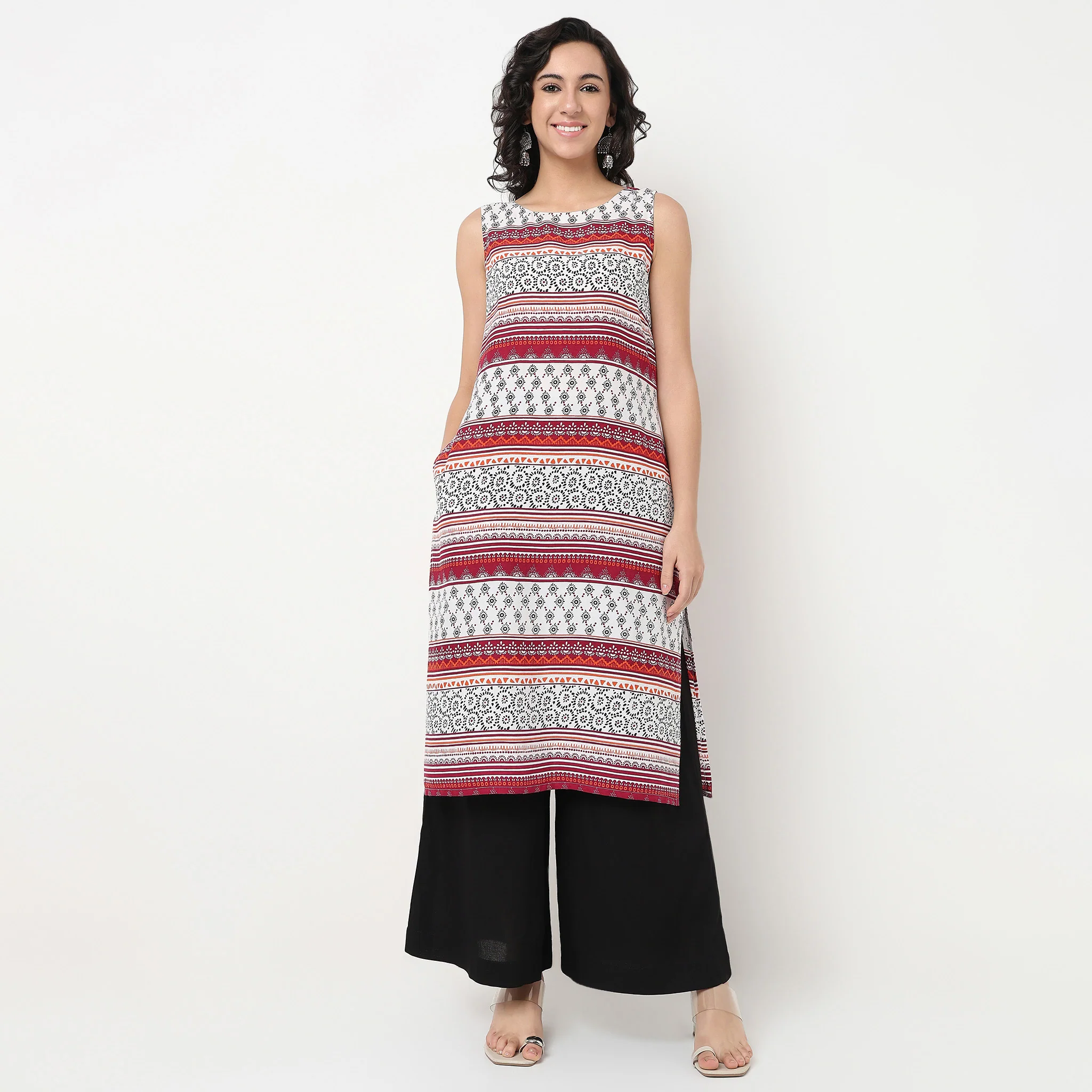 Printed Boat Neck Long Kurta - Image 2