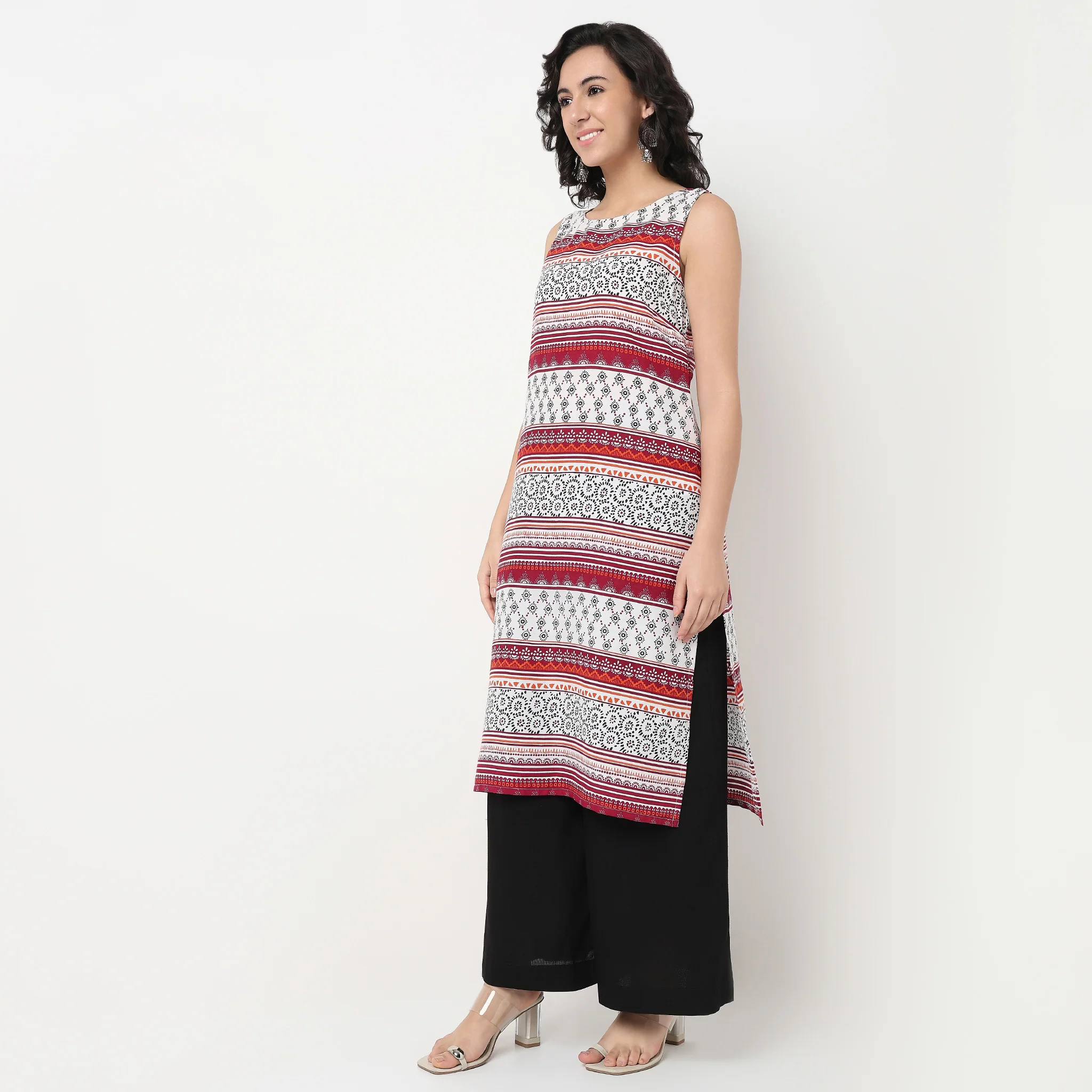 Printed Boat Neck Long Kurta - Image 5