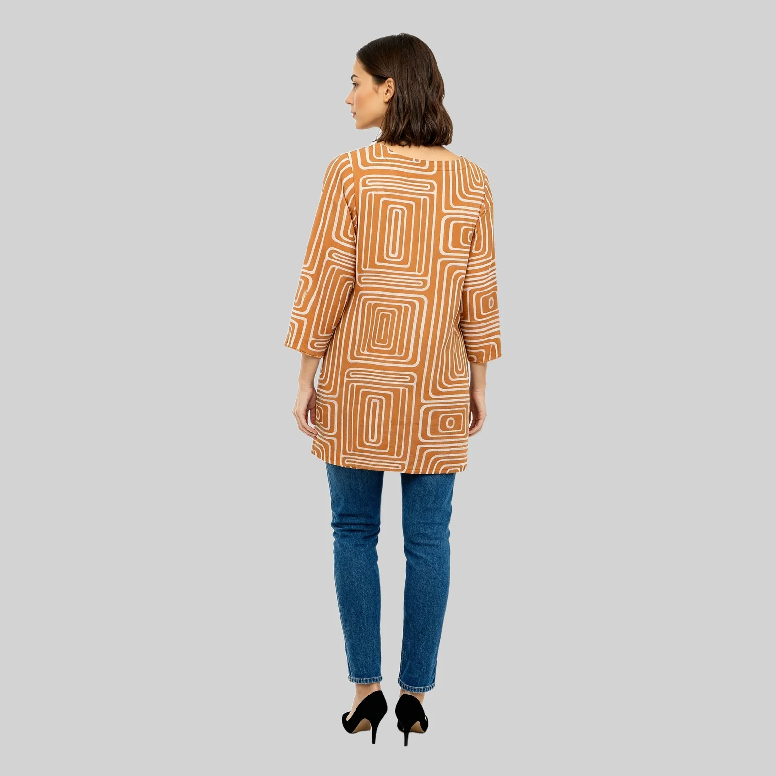 Printed Boat Neck Short Kurta - Image 3