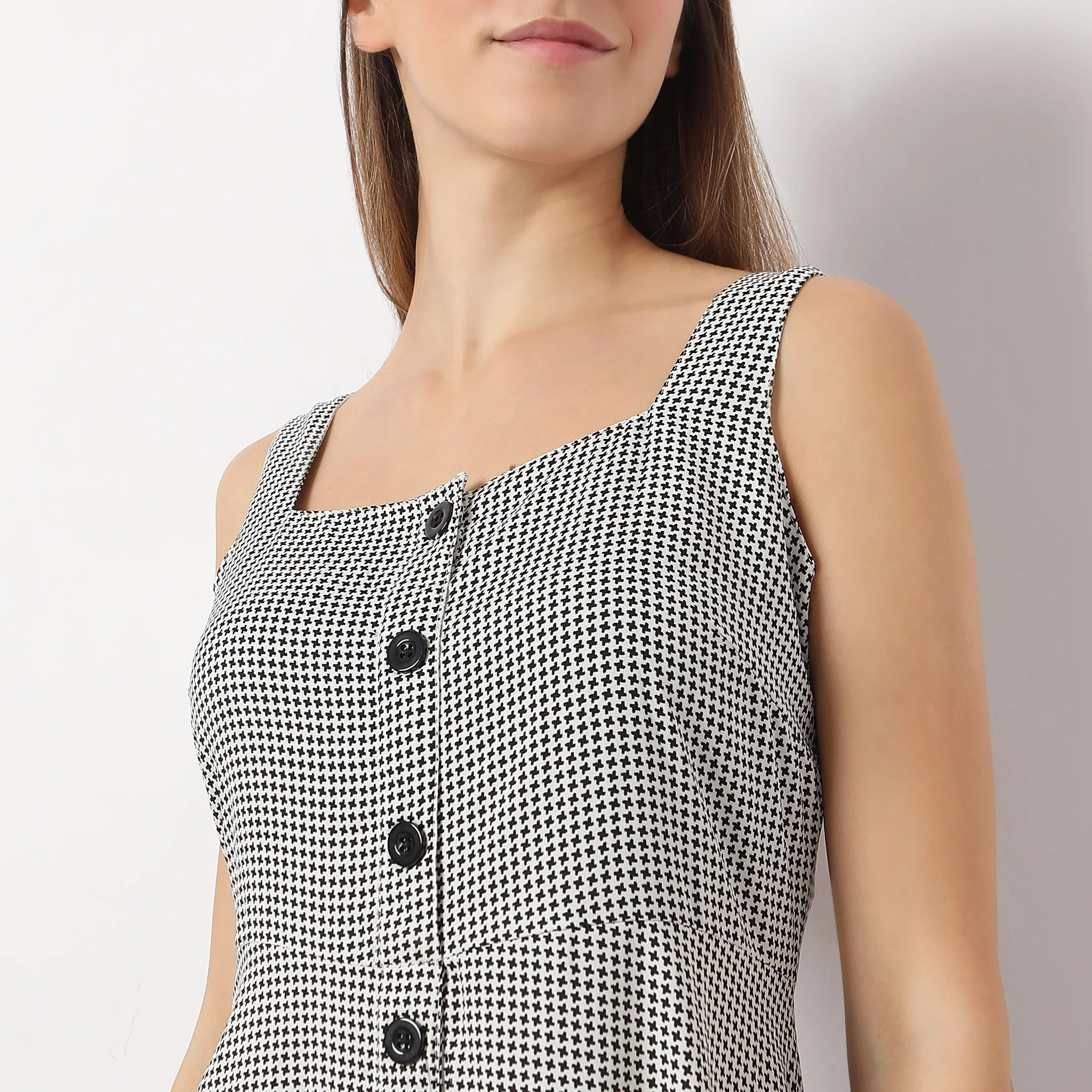 Printed Calf Length Square Neck A Line Sleeveless Dress - Image 4
