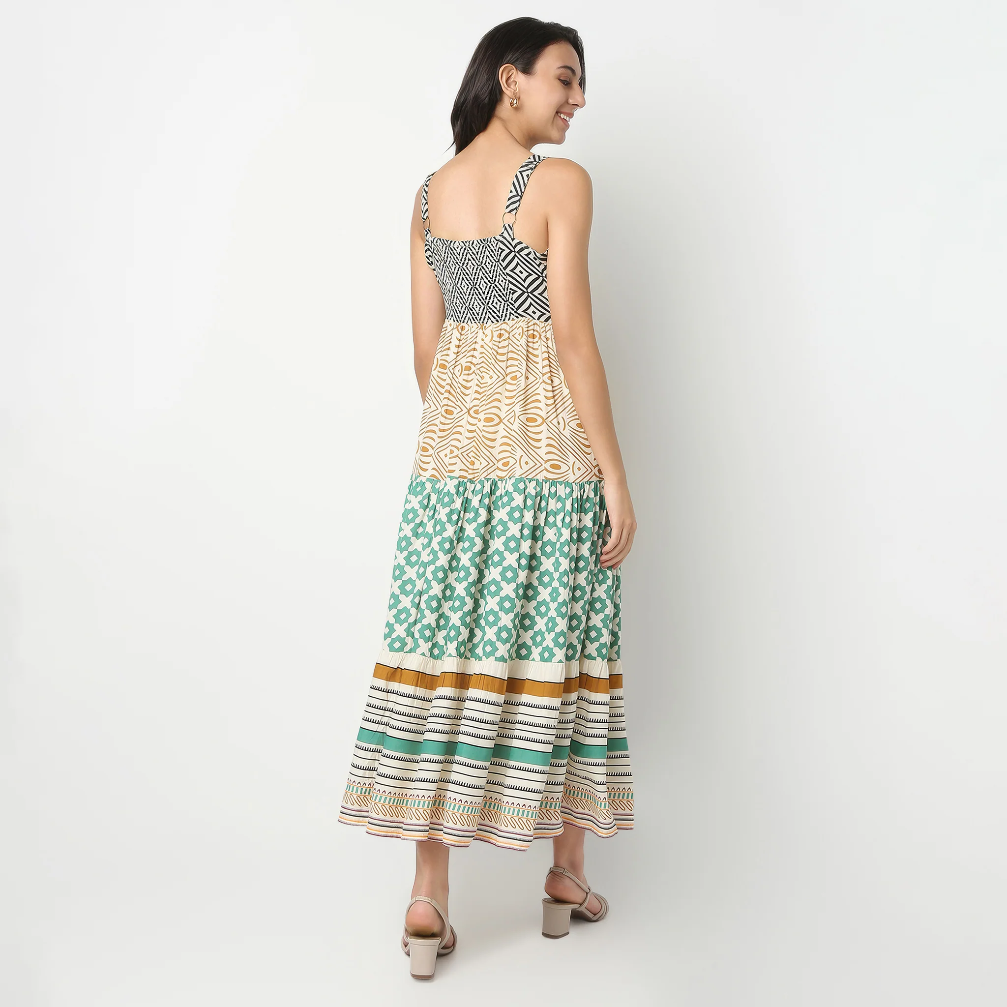 Printed Square Neck Flared Strap Dress - Image 3