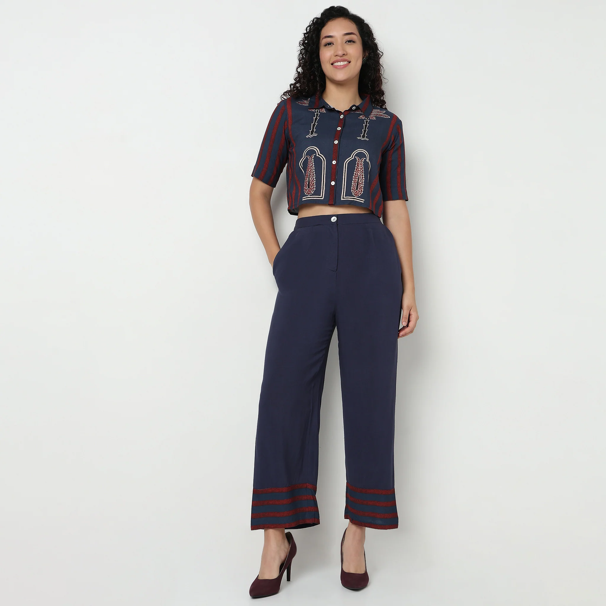 Printed Camp Collar Crop Top