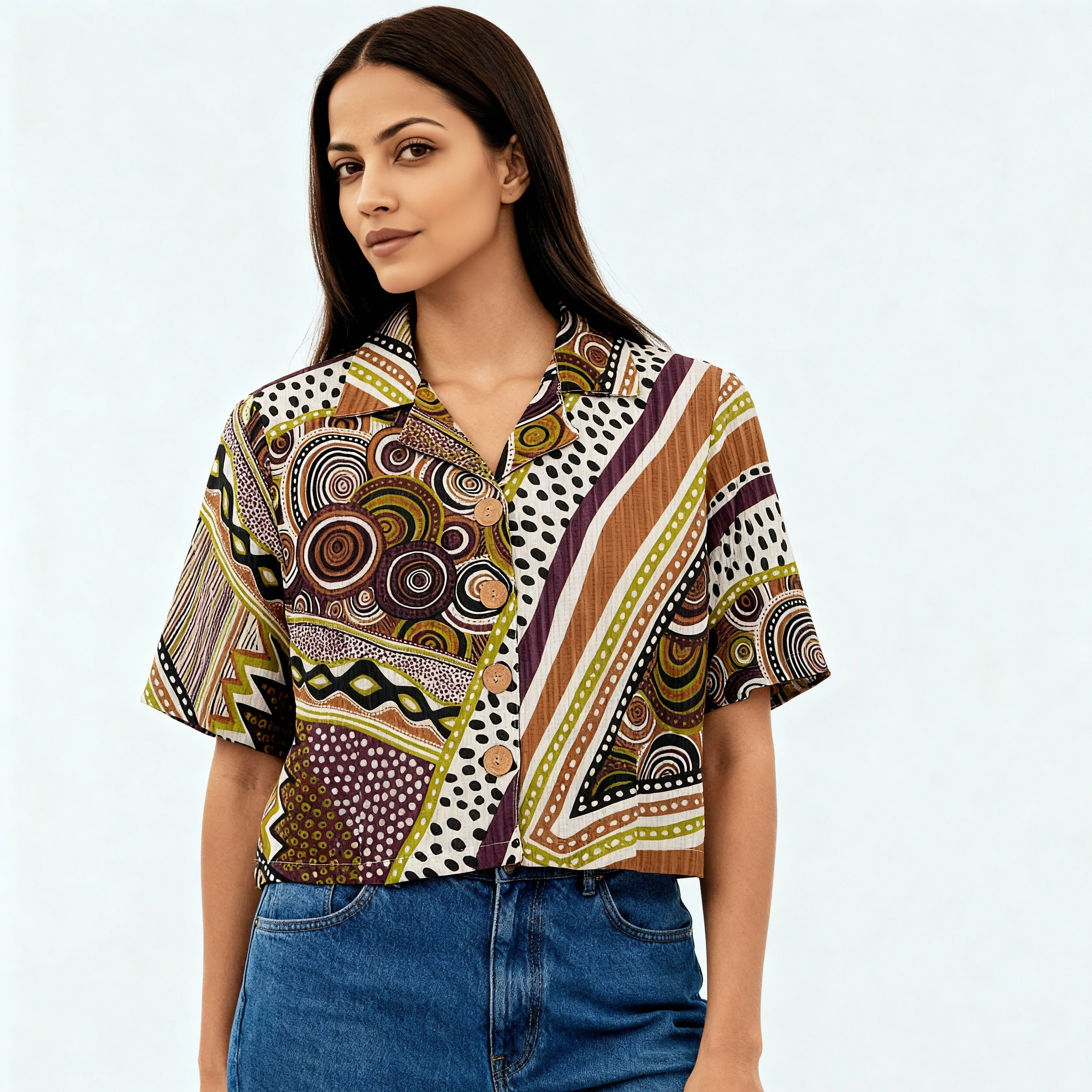 Printed Camp Collar Crop Top - Image 2