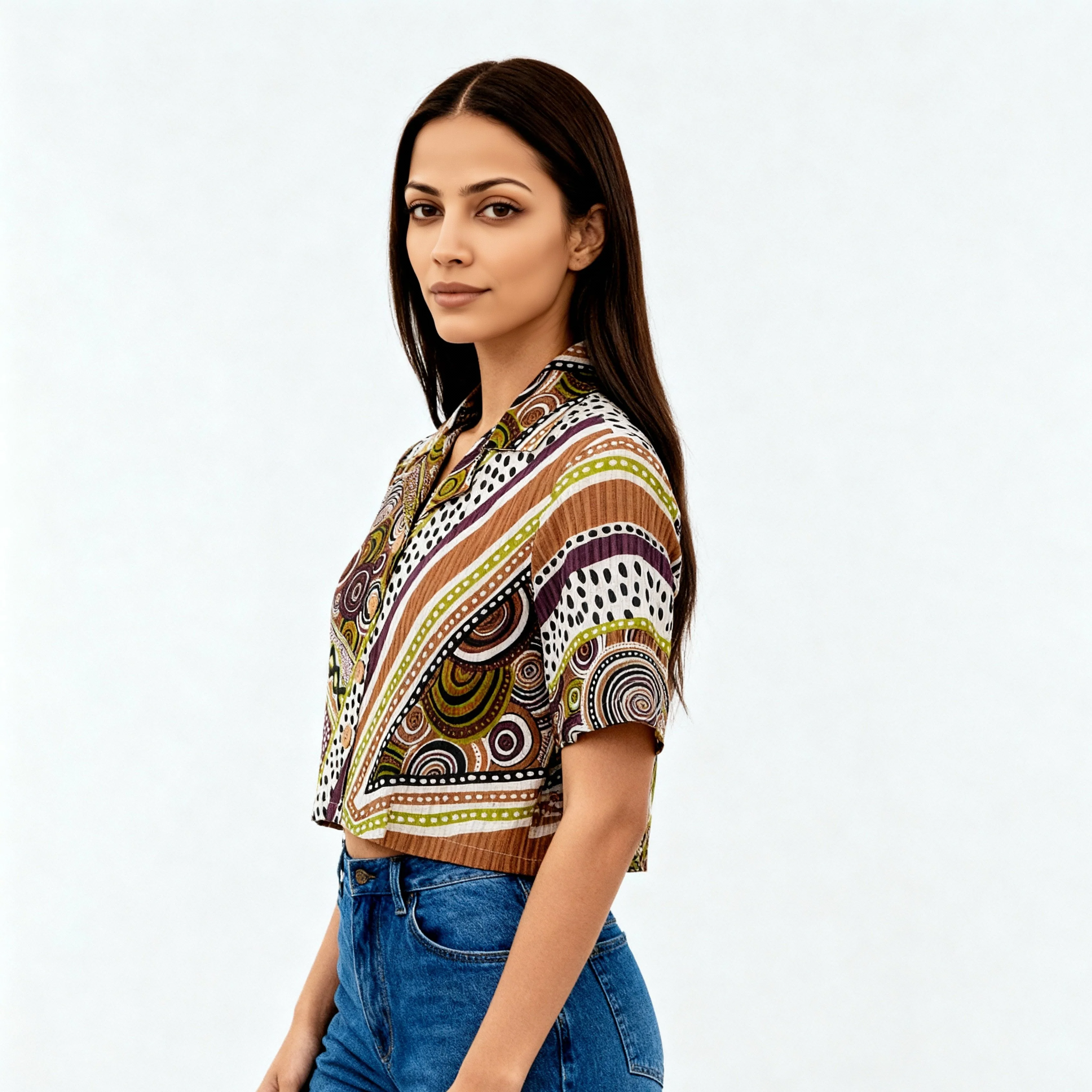 Printed Camp Collar Crop Top - Image 5