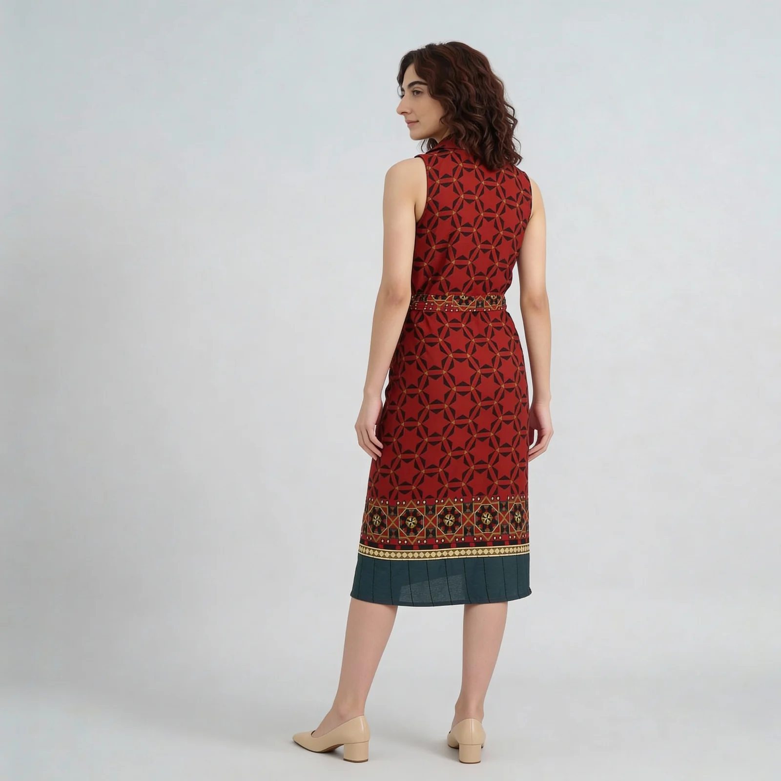 Printed Camp Collar Flared Belted Shirt Dress - Image 3