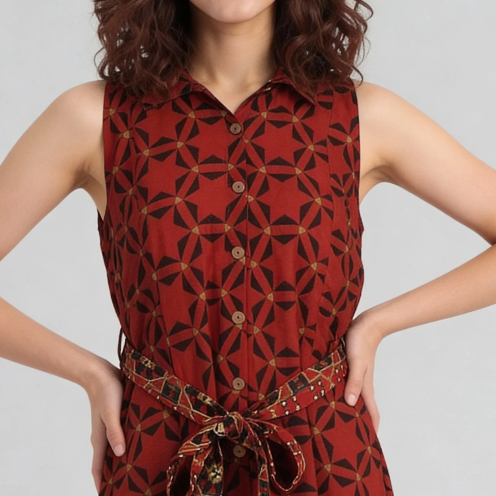 Printed Camp Collar Flared Belted Shirt Dress - Image 4